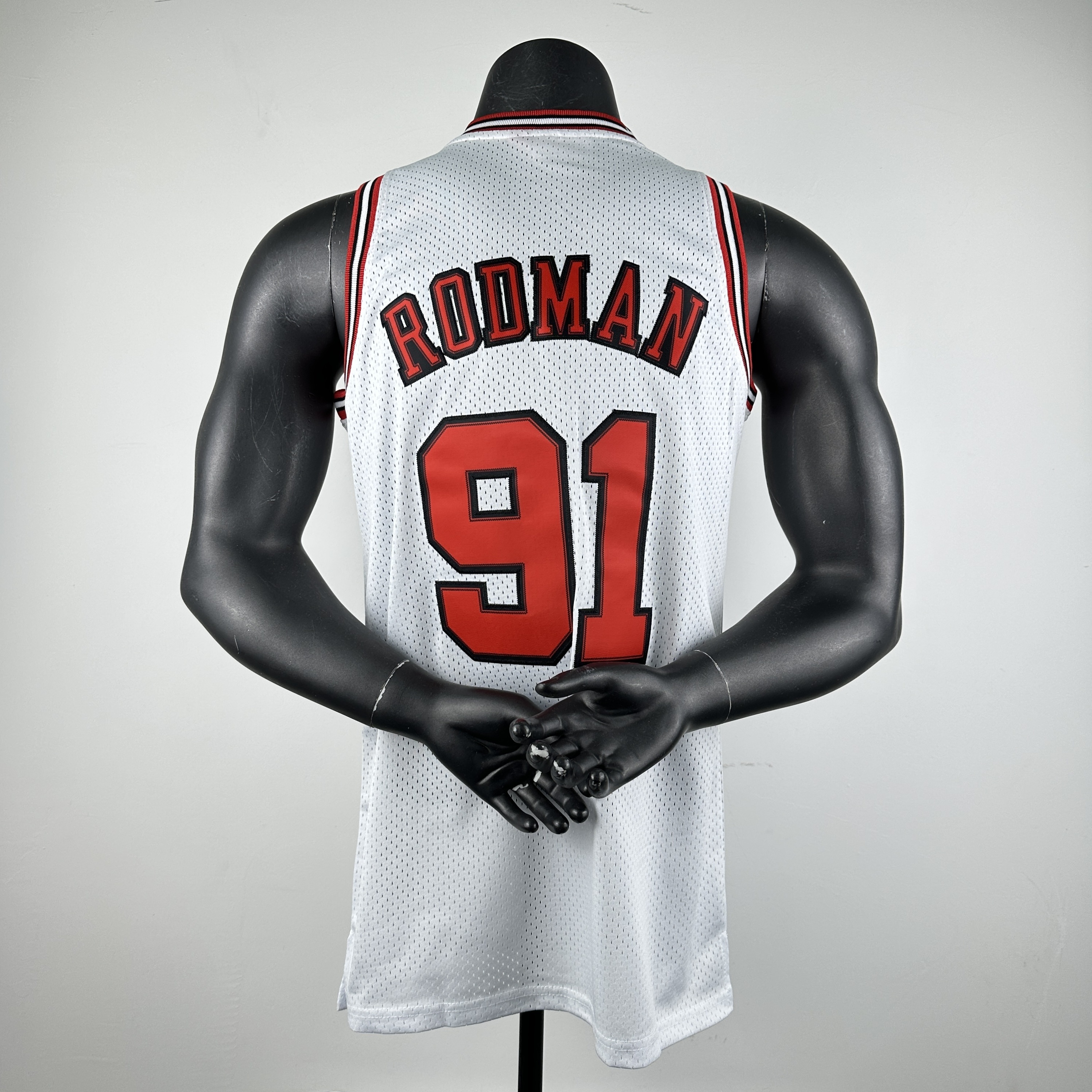 Embroidered MN retro jersey, Chicago Bulls 97/98 season, white, No. 91, Rodman