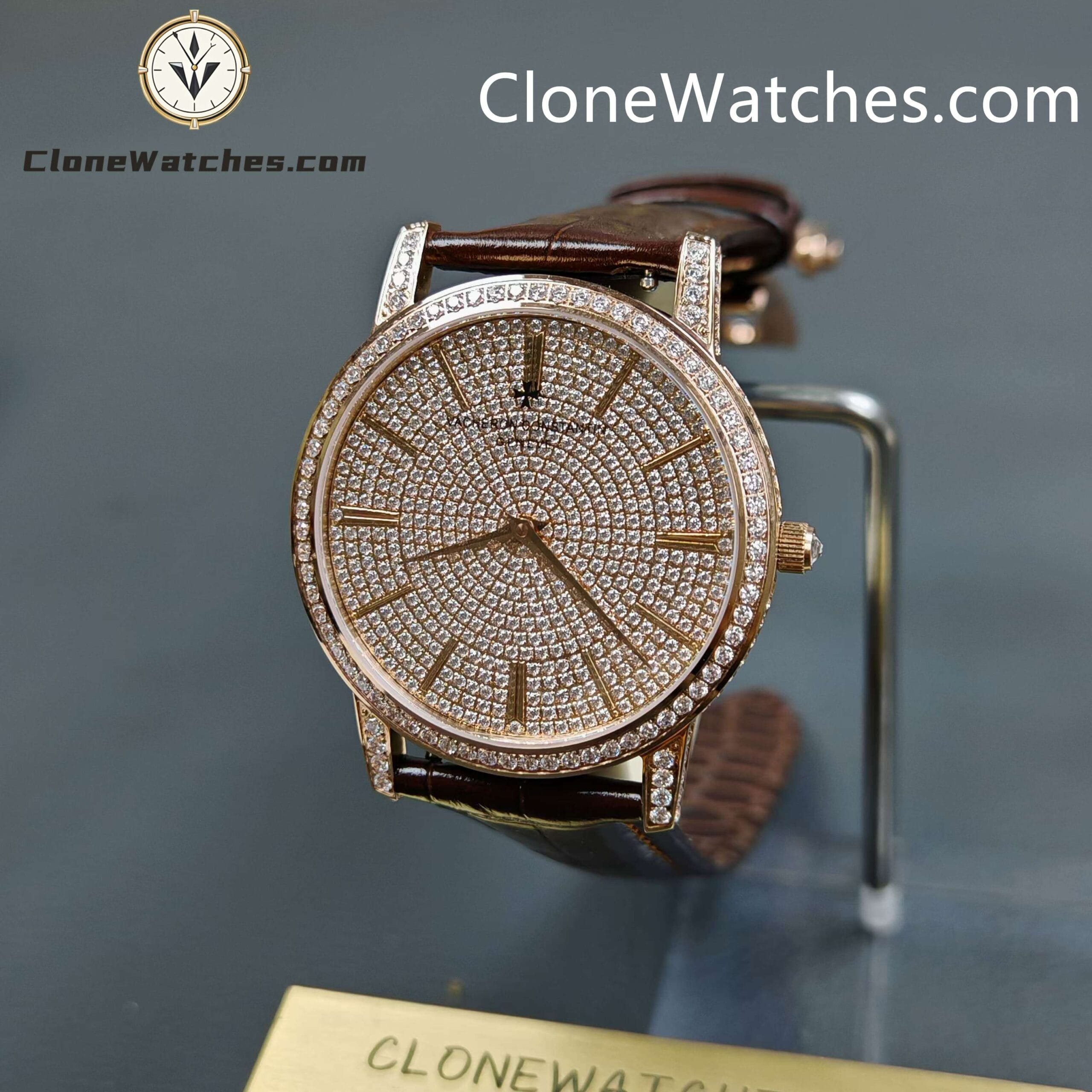 Vacheron Constantin Super Clone Watches 1:1 Patrimony Rose Gold Diamond Dial