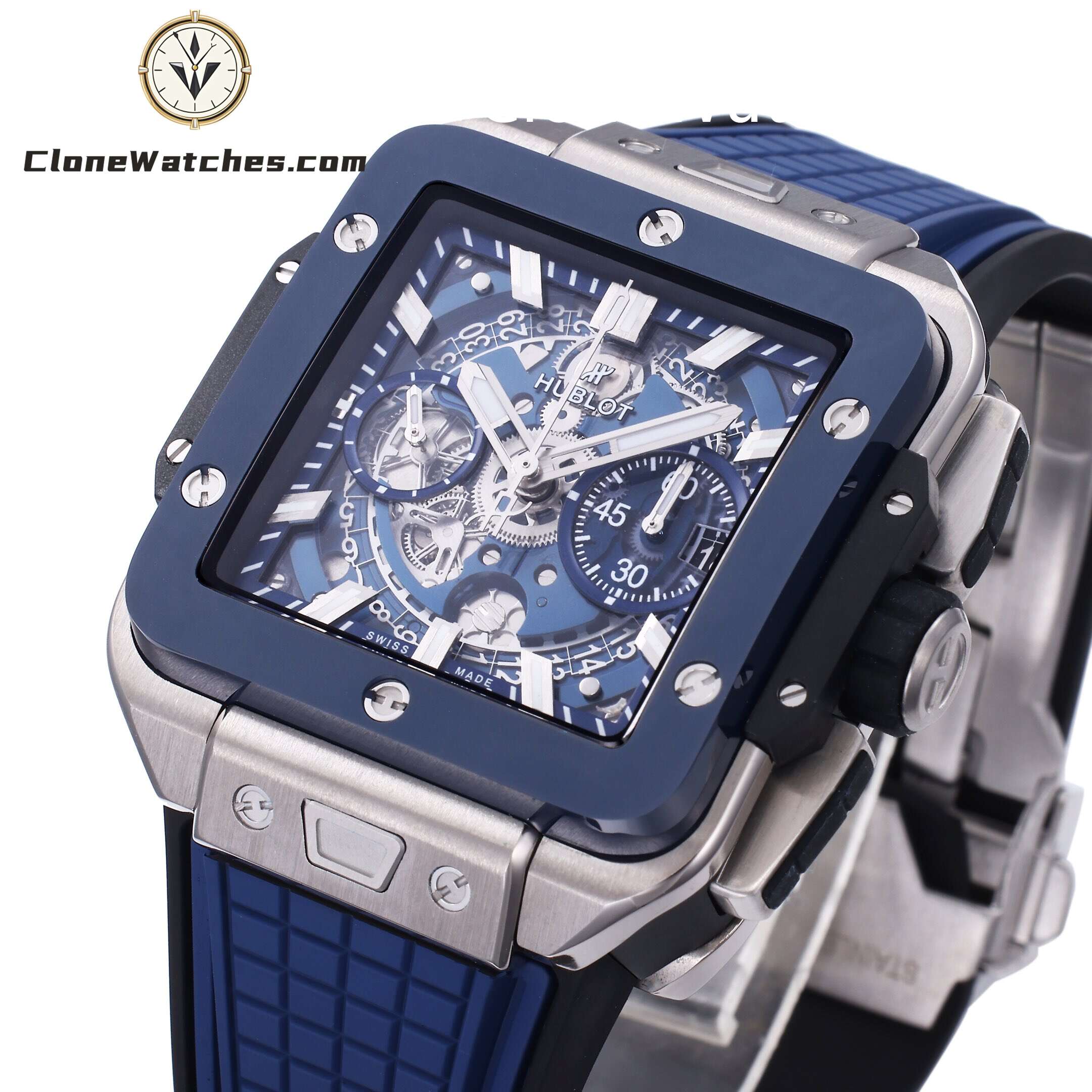 Hublot Super Clone Watches 1:1 Square Bang Unico Titanium Blue Ceramic 42MM 821.NL.5170.RX