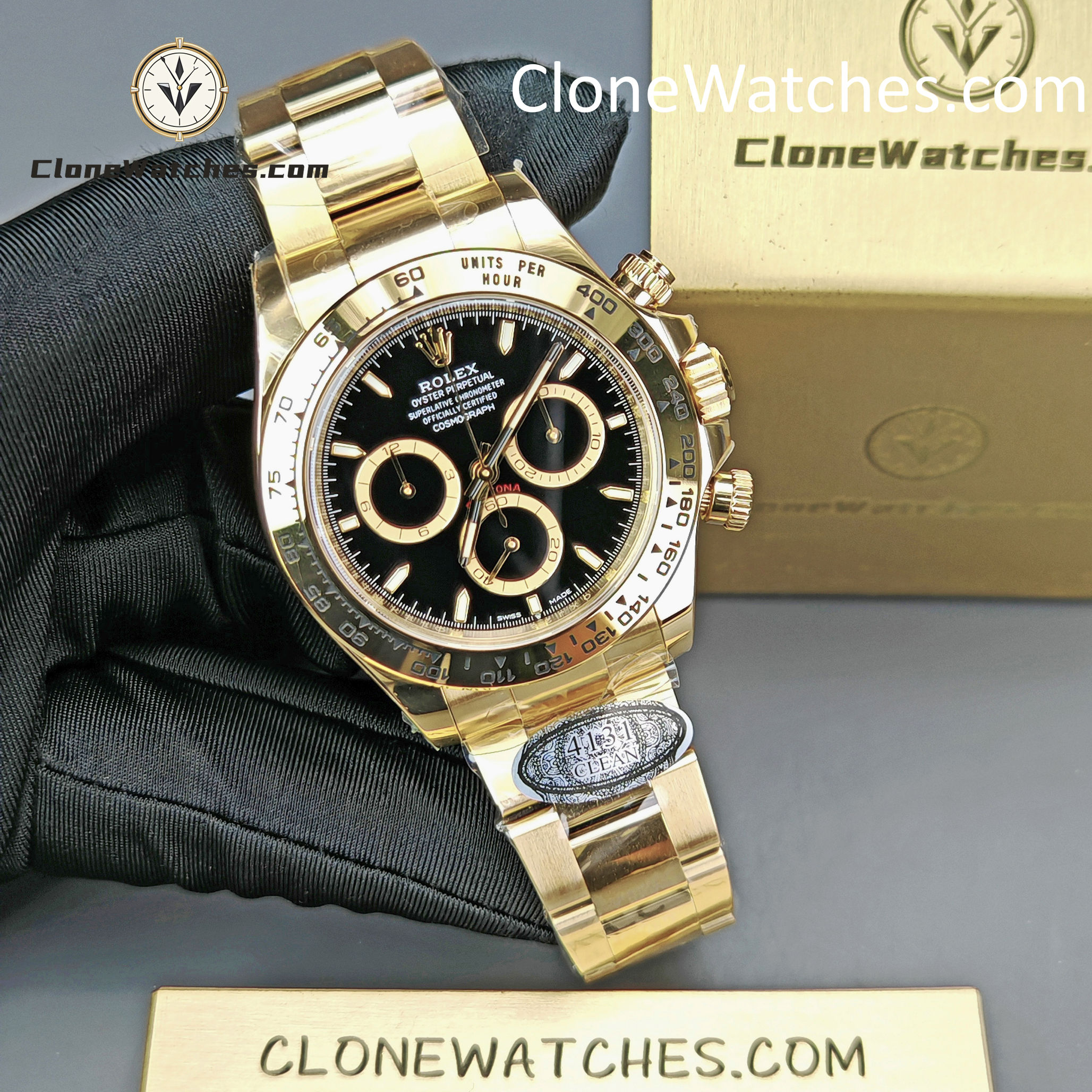 Rolex Super Clone Watches 1:1 Daytona 18K Gold Black Dial M126508-0004 4131 Movement