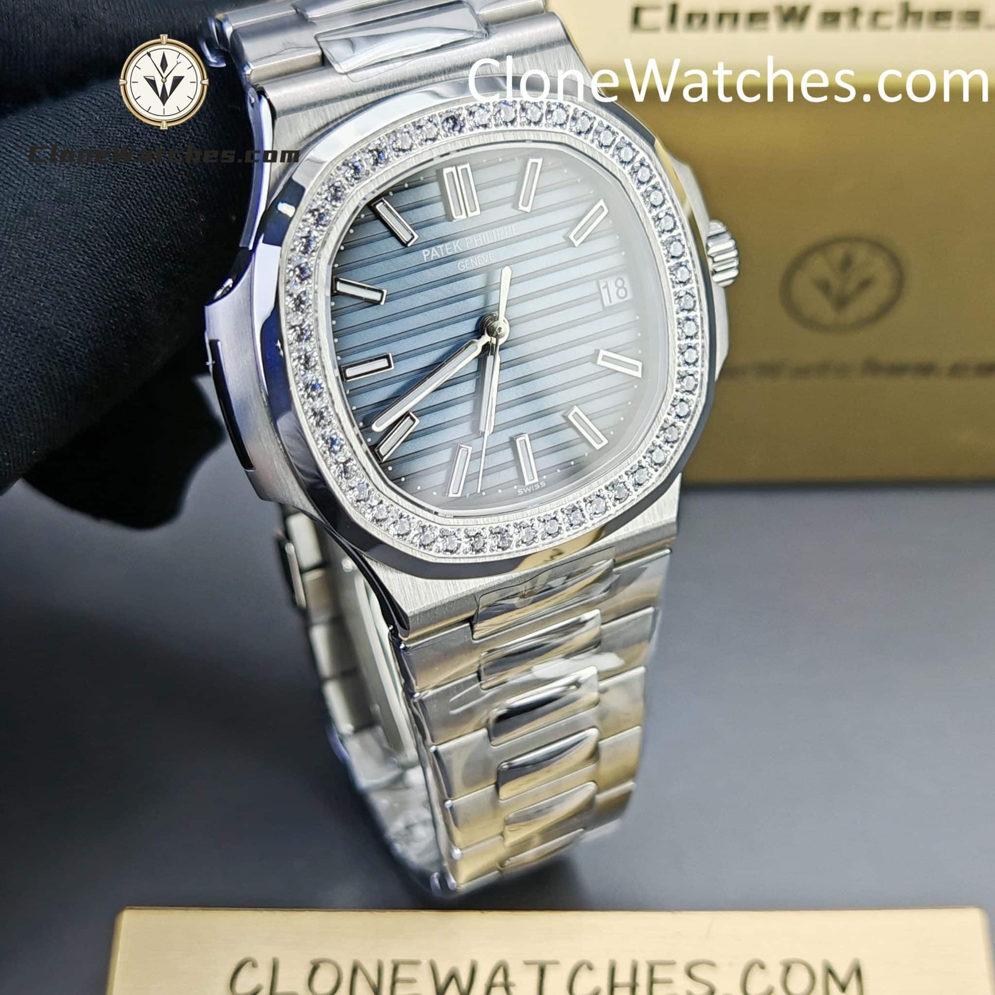 Patek Philippe Super Clone Watches 1:1 Nautilus 5713 Blue Dial Diamond