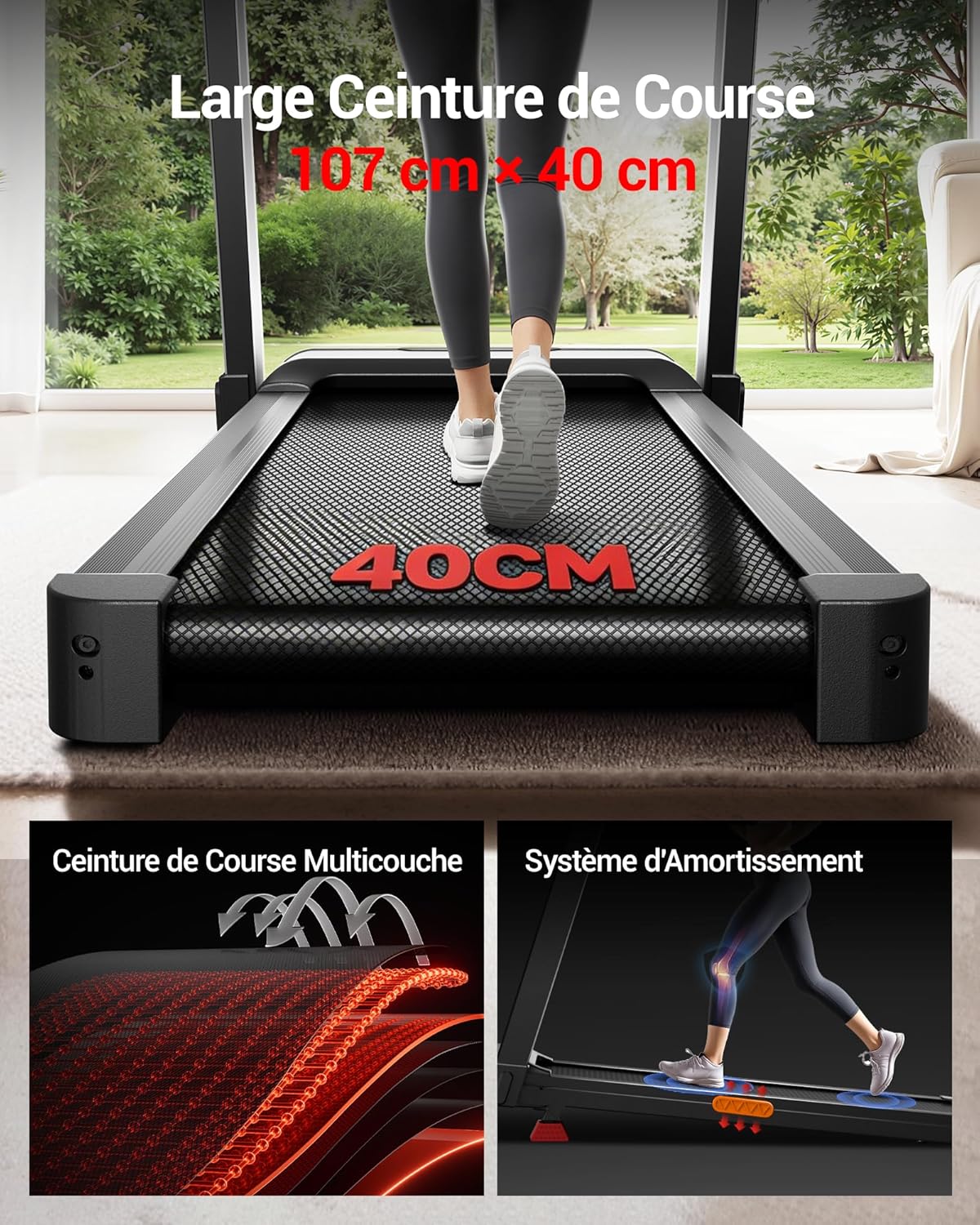 Tapis de course inclinable 16% 14 km/h pliable fréquence cardiaque moteur 35 CV LED charge 180 kg