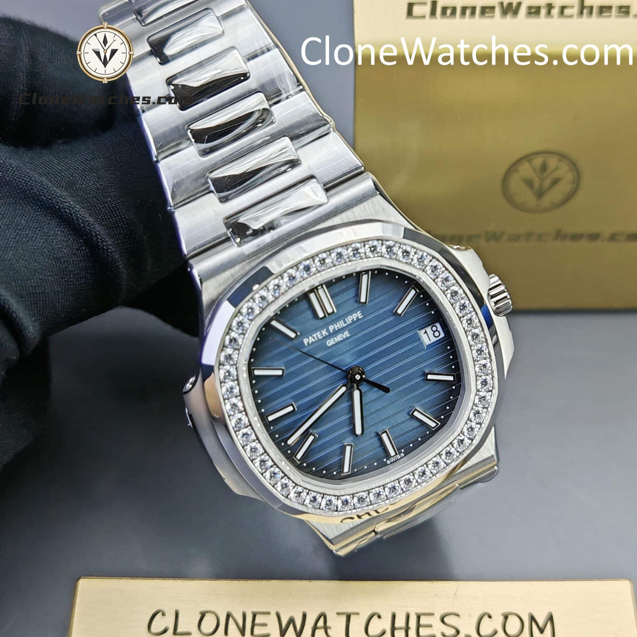 Patek Philippe Super Clone Watches 1:1 Nautilus 5713 Blue Dial Diamond