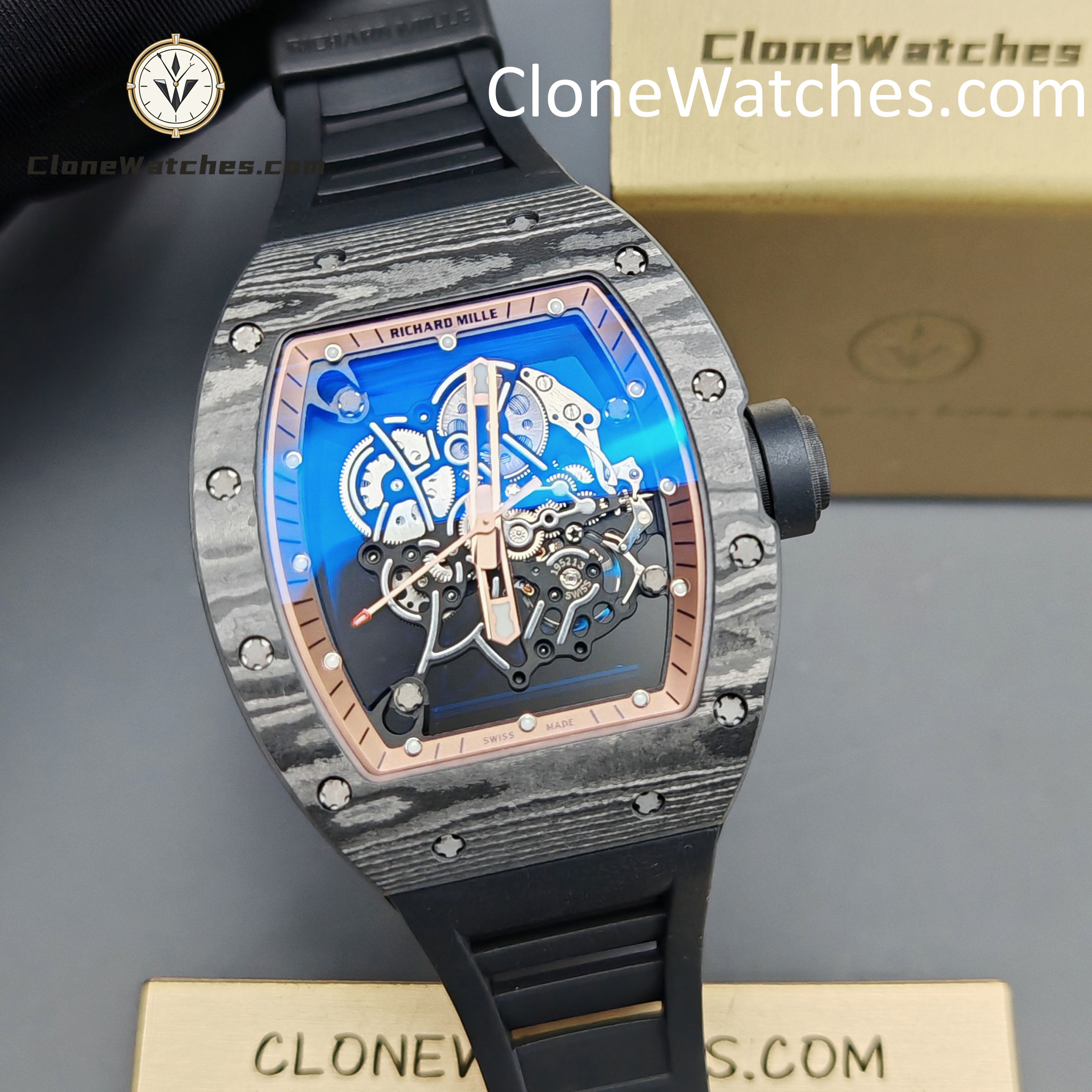 Richard Mille Super Clone Watches 1:1 RM 055 -2 NTPT Tourbillon 42.7MM Black Strap