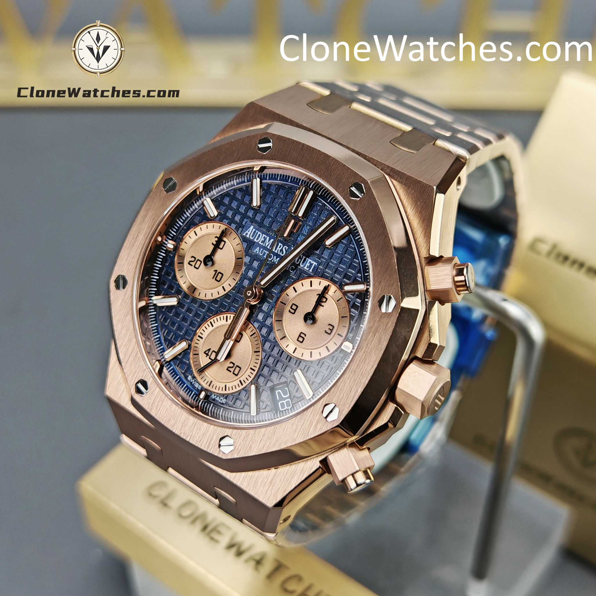 Audemars Piguet Super Clone Watches 1:1 Royal Oak Rose Gold 26239 Blue Dial