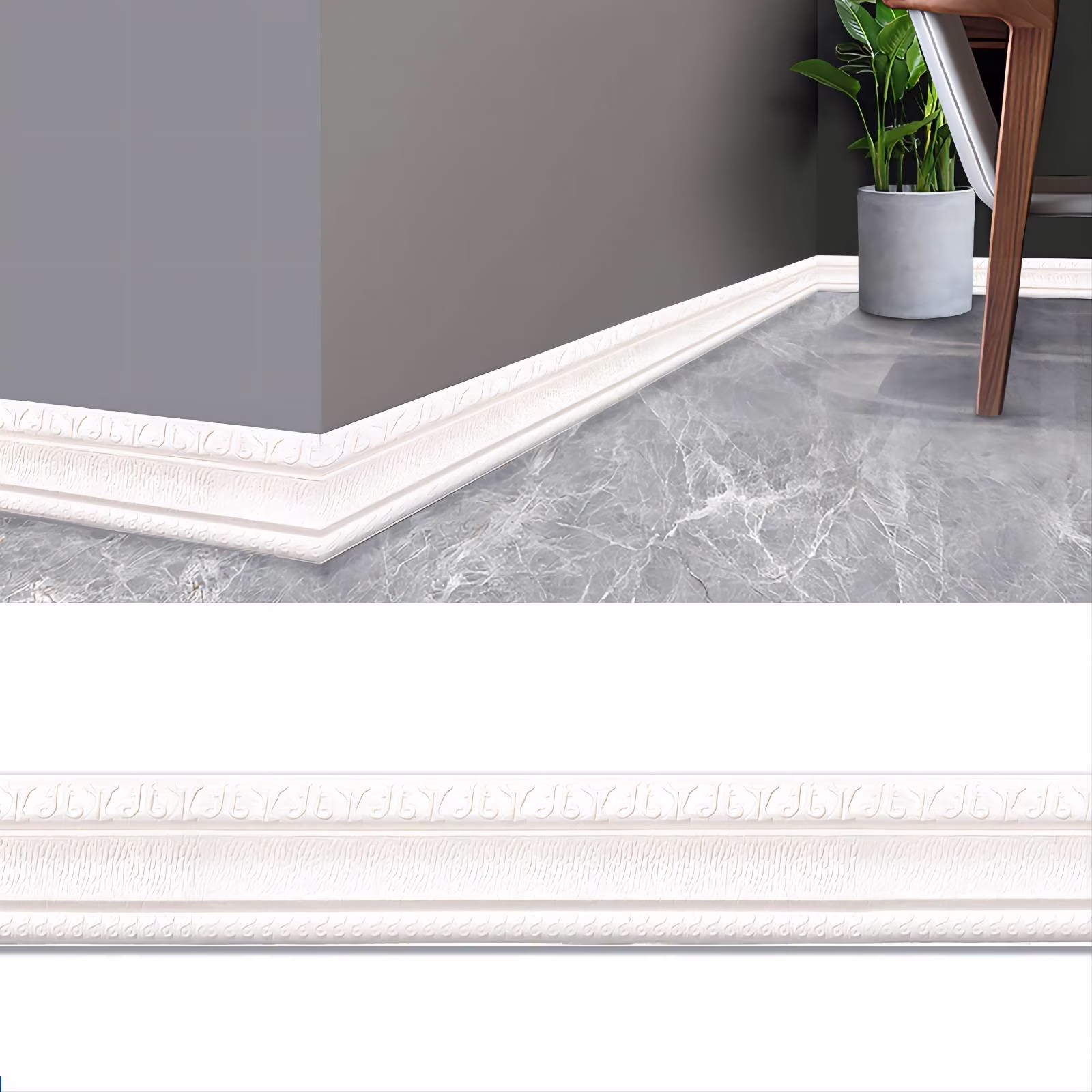 Thsue 90''x3'' Self Adhesive Wall Foam Molding Trim 3D Adhesive Decorative Wall Molding Line Baseboard Wallpaper Border Peel And Stick Waterproof Wall Sticker for Living Room Bedroom Off