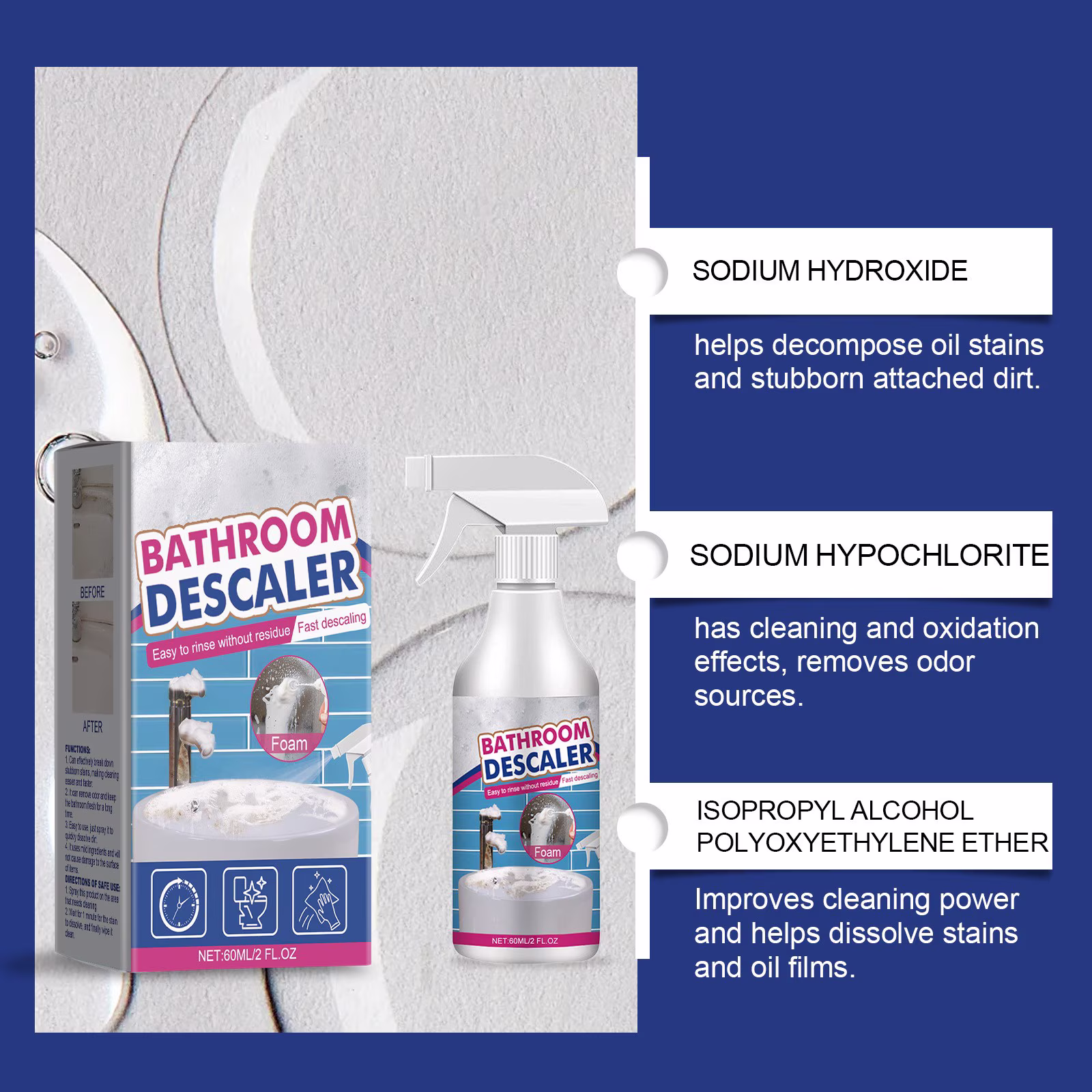 Instant Foaming Tub & Tile Cleaner - Fast-Acting Descaler Liquid for Hard Water Stains & Soap Scum | Eco-Friendly Bathroom Cleaning Kit
