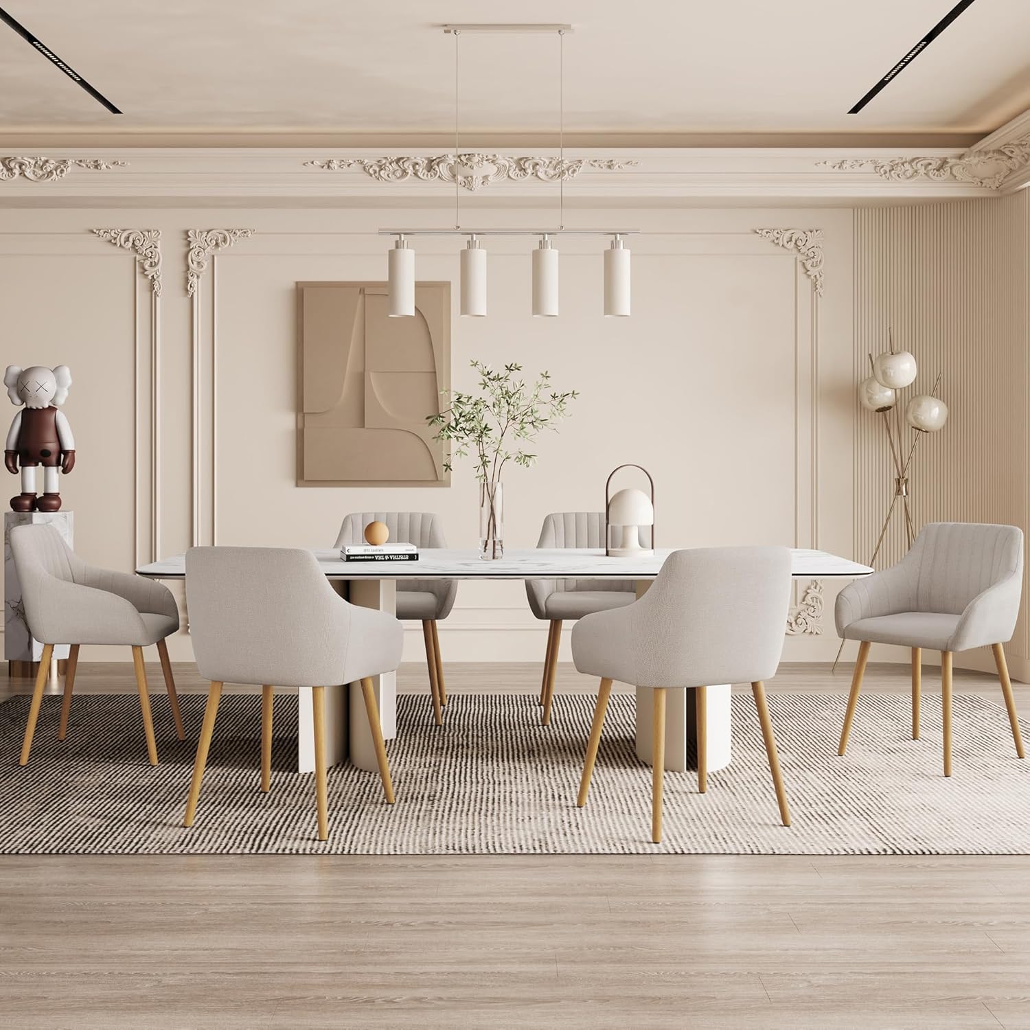 Chaises salle à manger lot de 6 avec accoudoirs rembourrées pieds bois