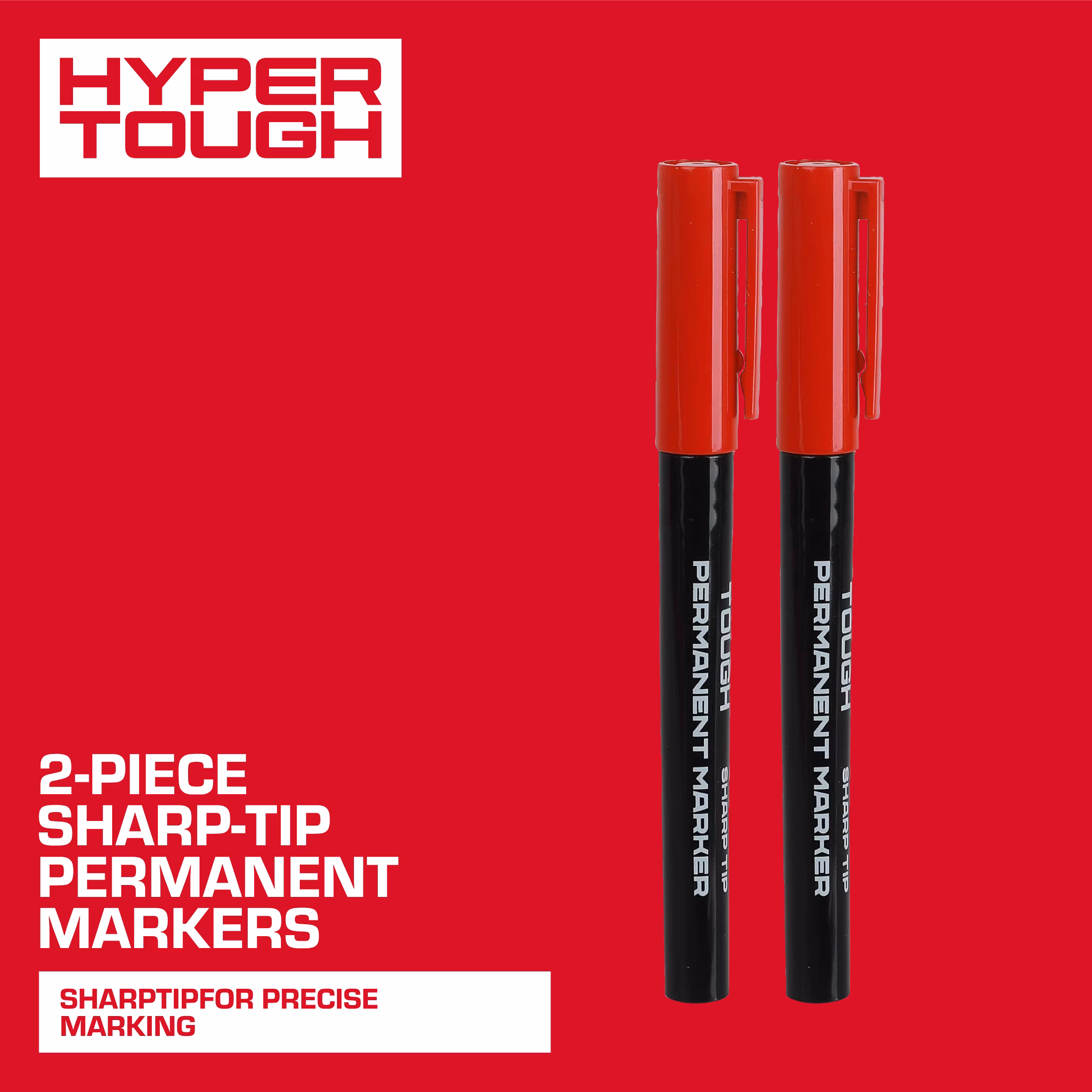 Hyper Tough Sharp-Tip Permanent Marker Set, Red, 2-Piece, Model 44401