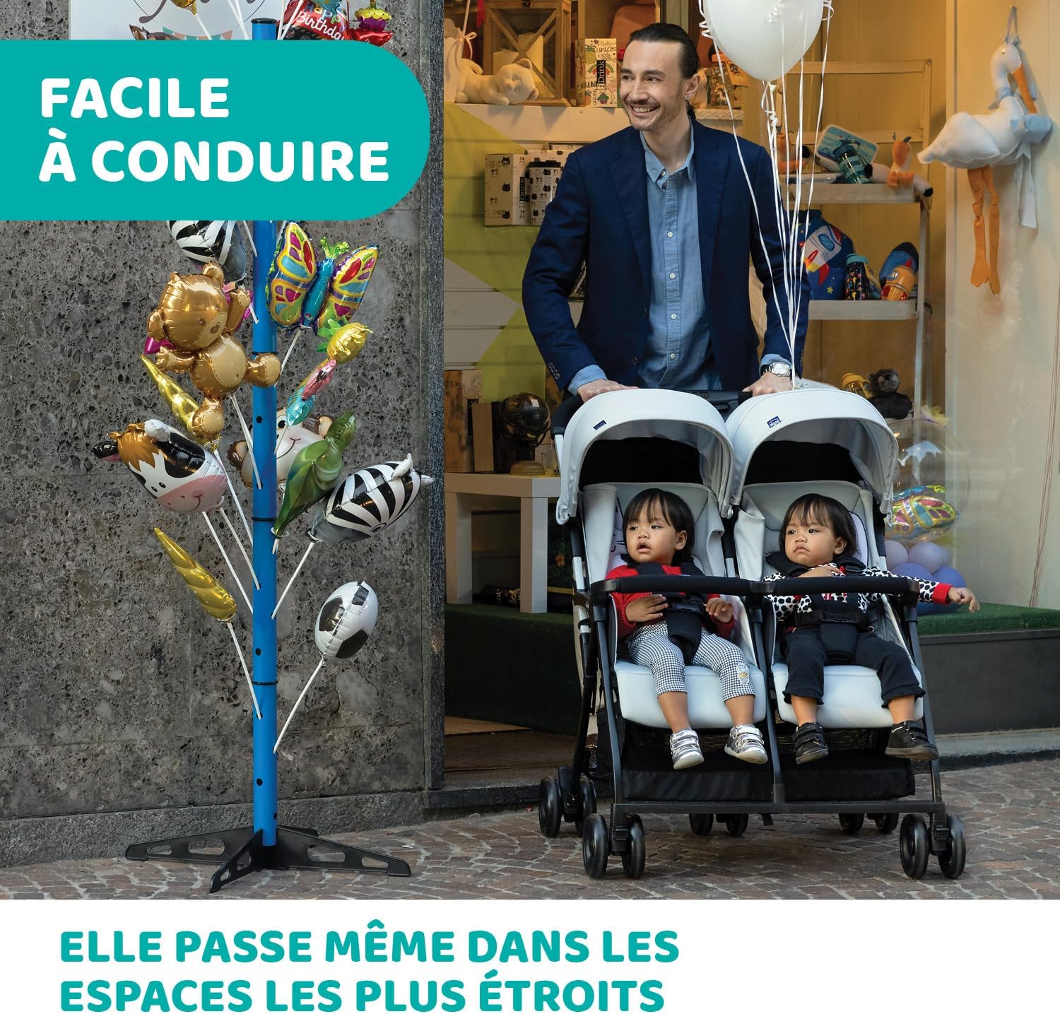 Poussette double tandem Ohlalà inclinable pliable jumeaux jusqu’à 15kg capote extensible noir