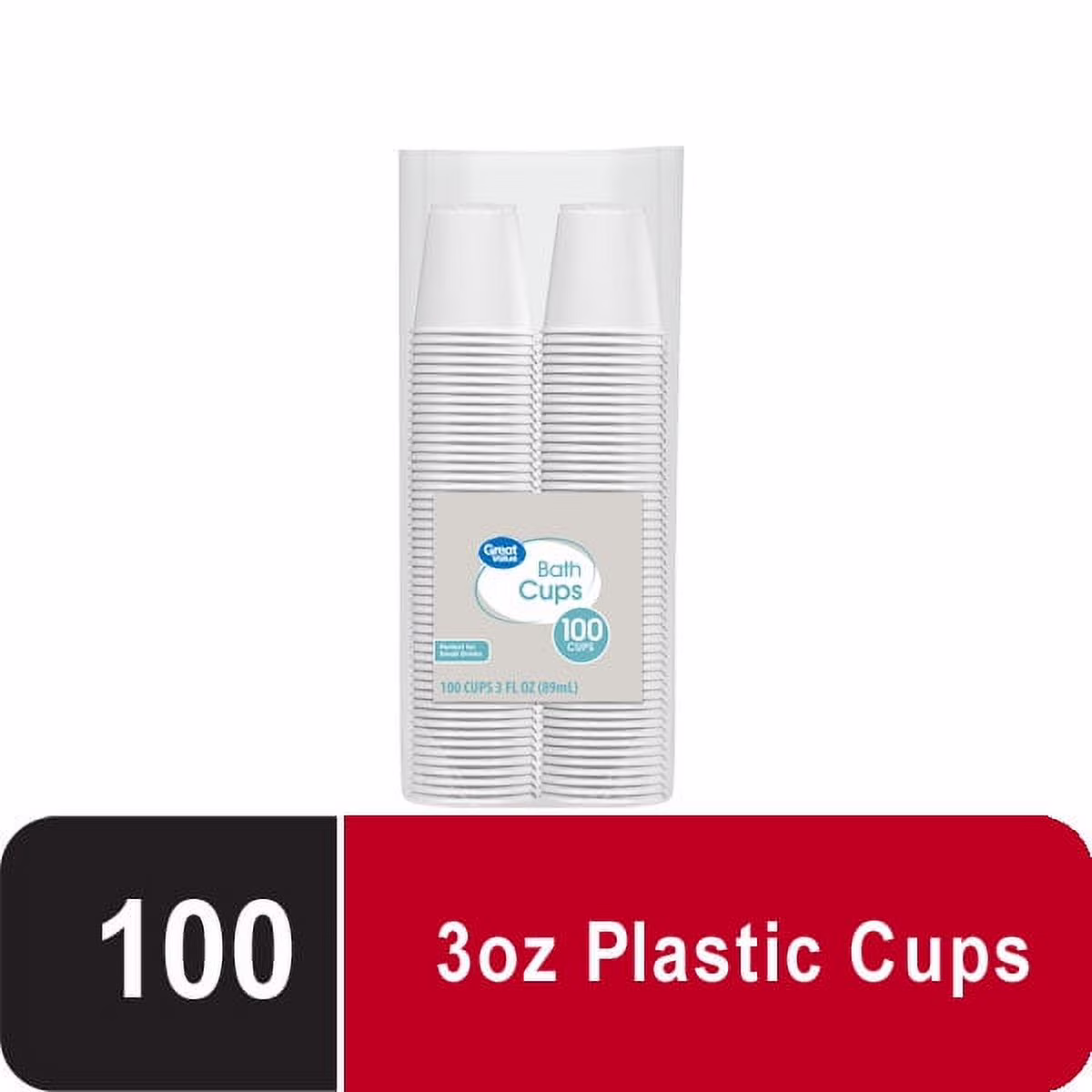 Great Value Bath Disposable Plastic Cups, White, 3 oz, 100 Count