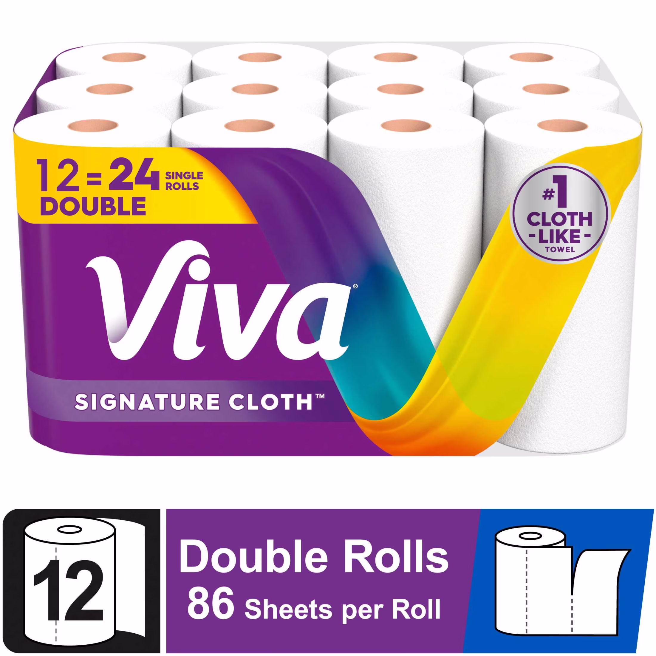 Viva Signature Cloth Paper Towels, 12 Double Rolls, 86 Sheets per Roll