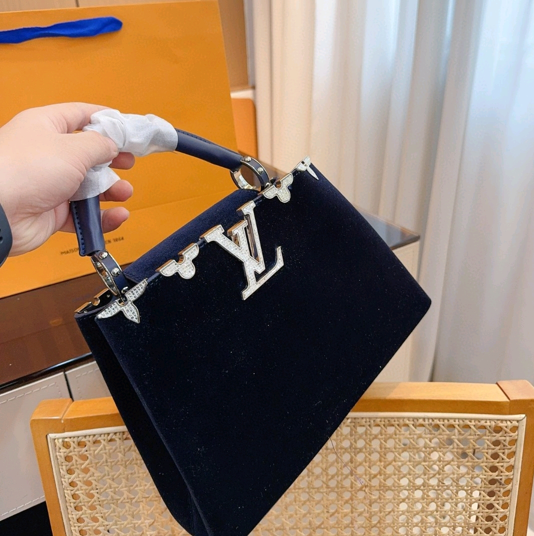 Louis vuittion capucines evening bag  blue velvet ~