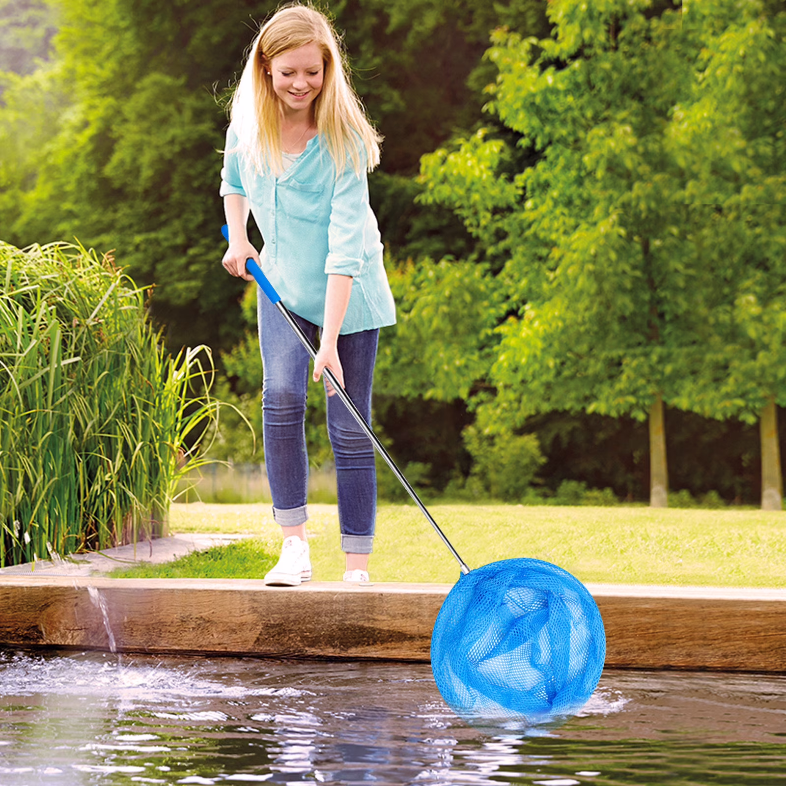 Swimming Pool Leaf Skimmer Nets Rake Fine Mesh Net with Telescopic Pole Heavy Duty Pool Cleaner Supplies for Cleaning Swimming Pool Pond Spas Tub