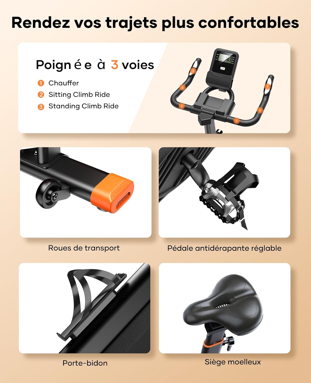 Vélo appartement magnétique connecté appli résistance réglable 160 kg