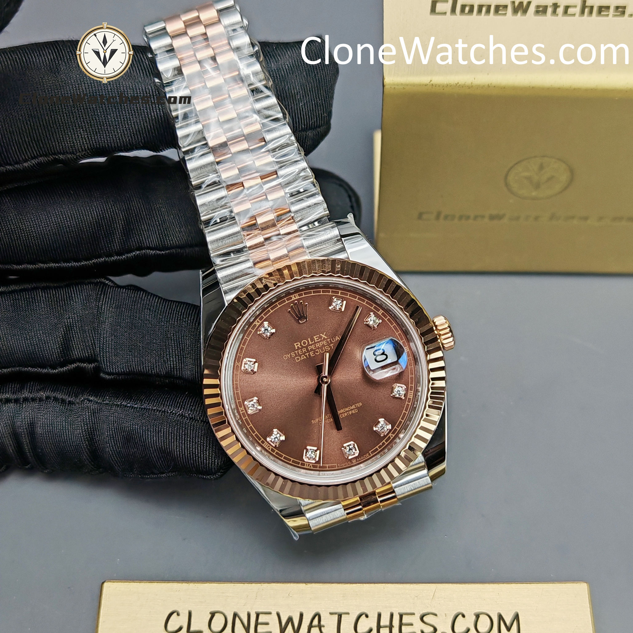 Rolex Super Clone Watches 1:1 DateJust Chocolate Diamond Dial Jubilee 41MM M126331-0004 3235 Movement
