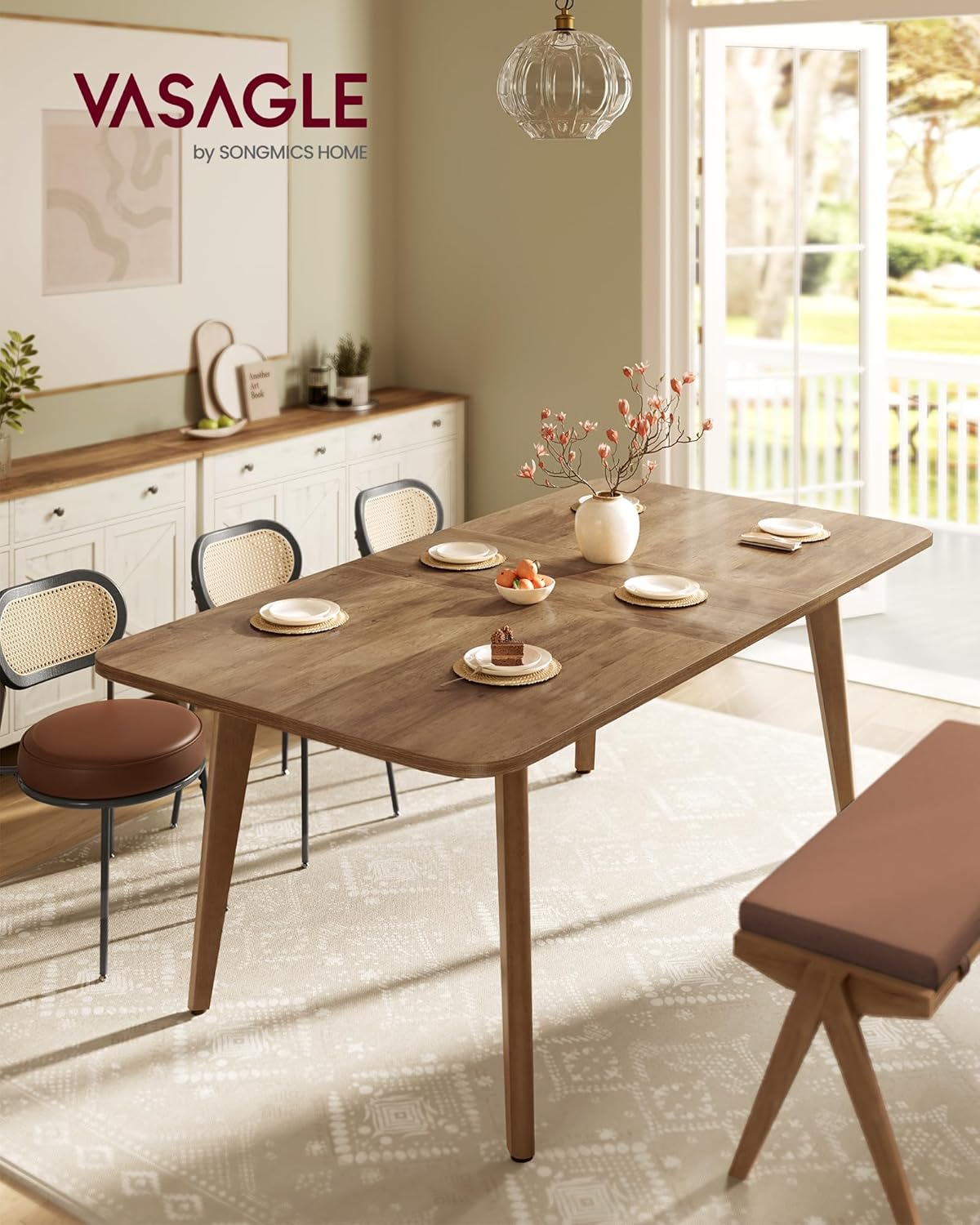 Table salle à manger plateau extensible charge 120 kg marron miel