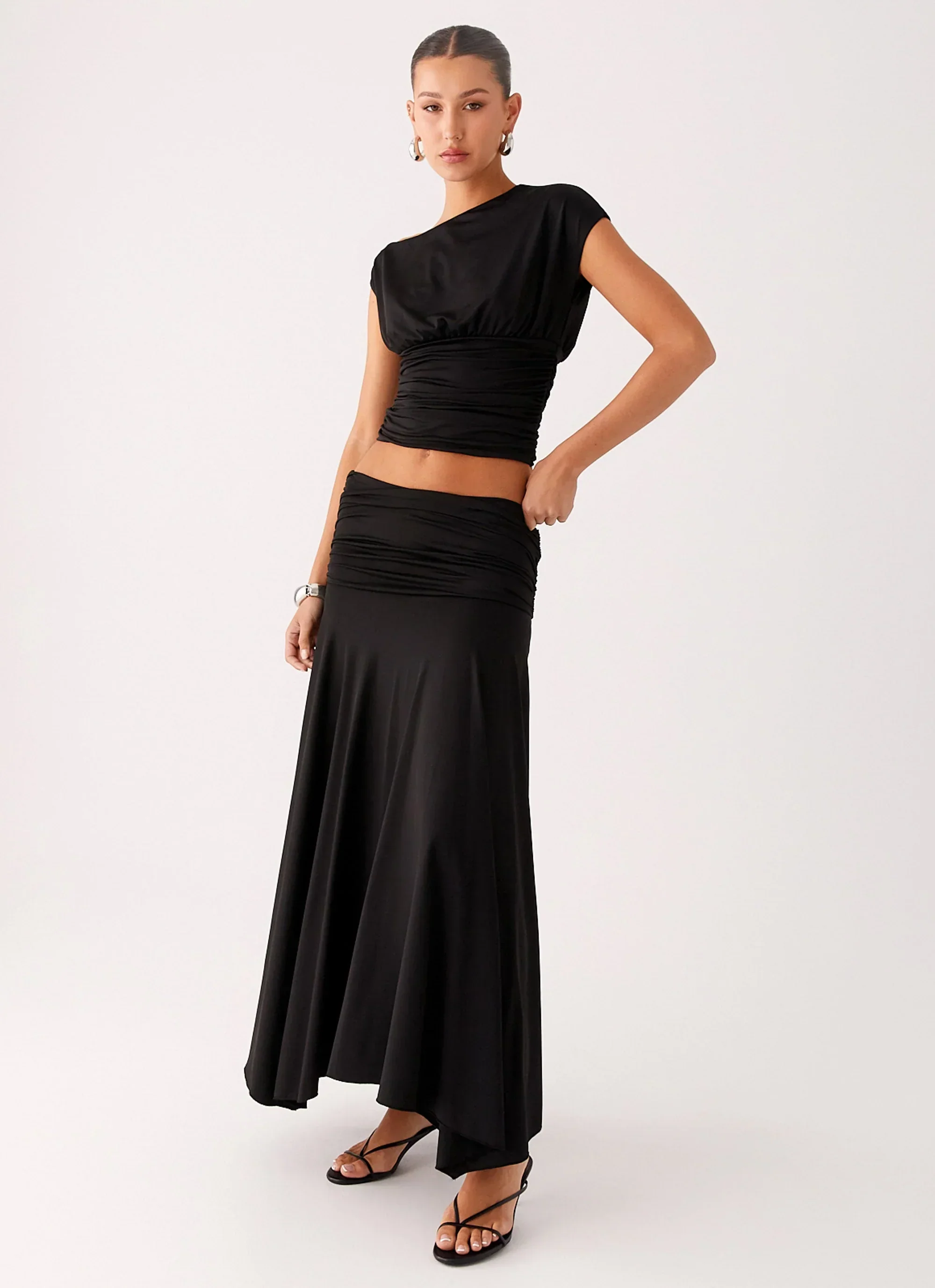 Liana Ruched Maxi Skirt - Black