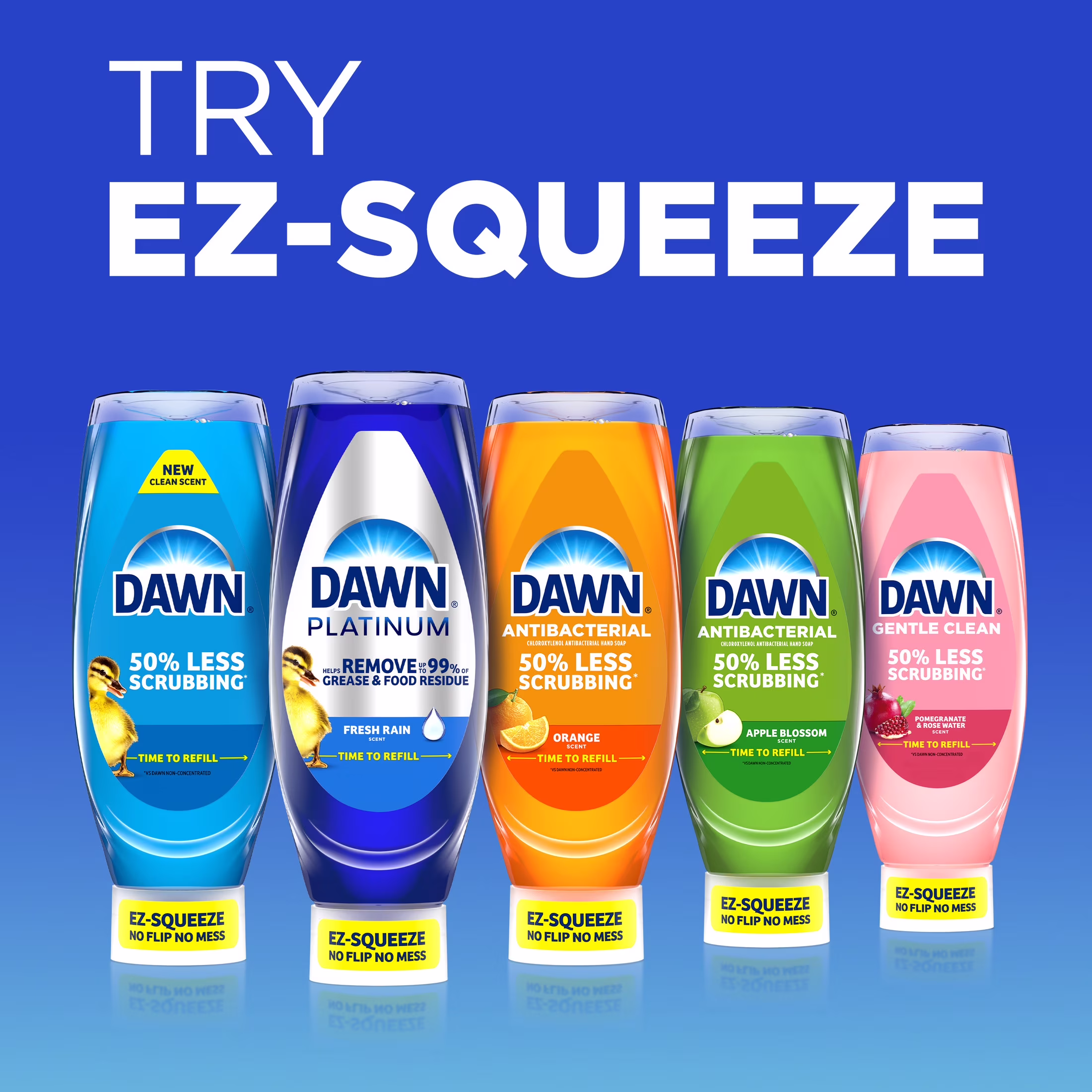 (4 pack) Dawn Platinum EZ-Squeeze Dish Soap Liquid, Dishwashing Liquid, Grease Removal, Fresh Rain, 12.2oz