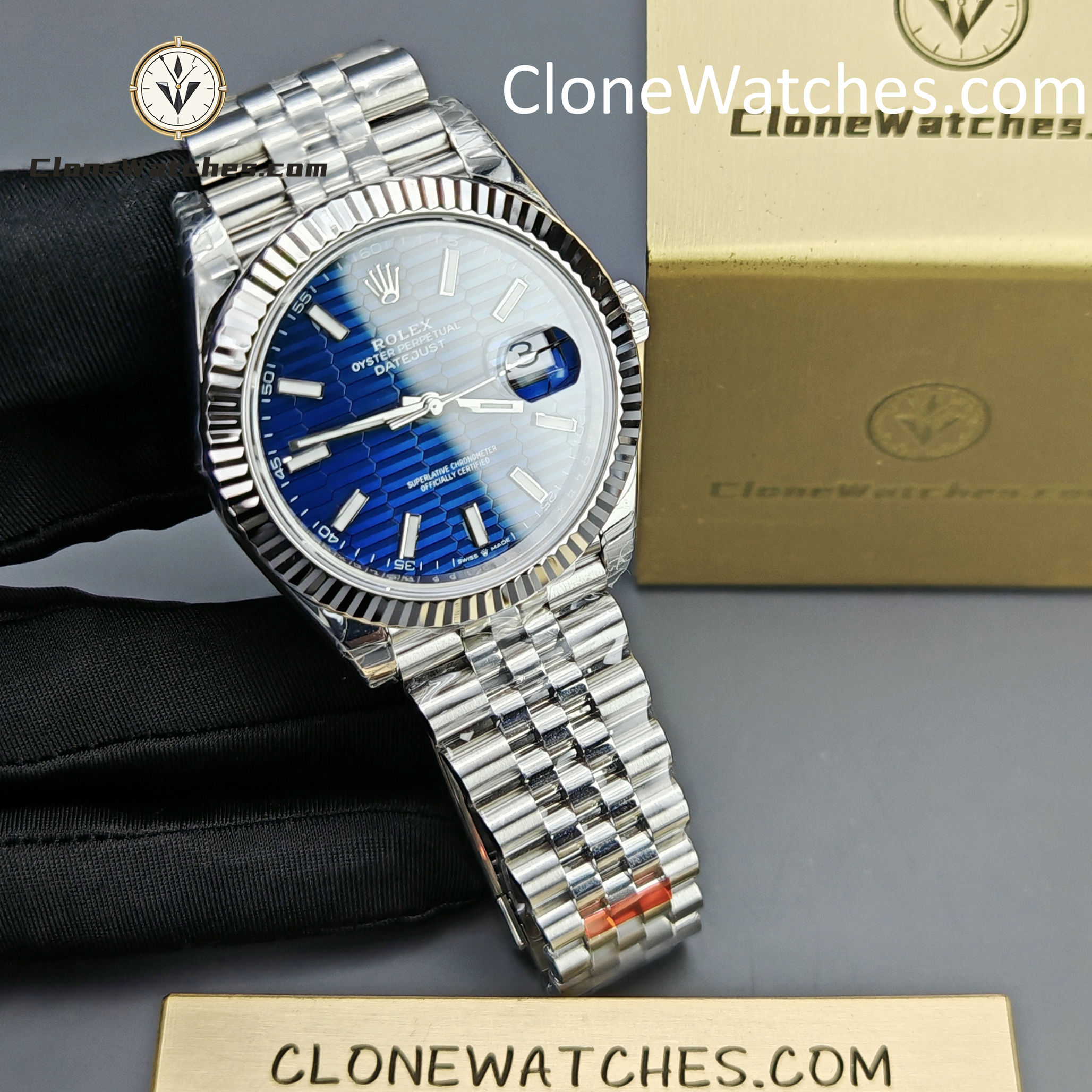 Rolex Super Clone Watches 1:1 DateJust Water Ripple Blue Dial m126334-0032 Jubilee 41MM 3235 Movement