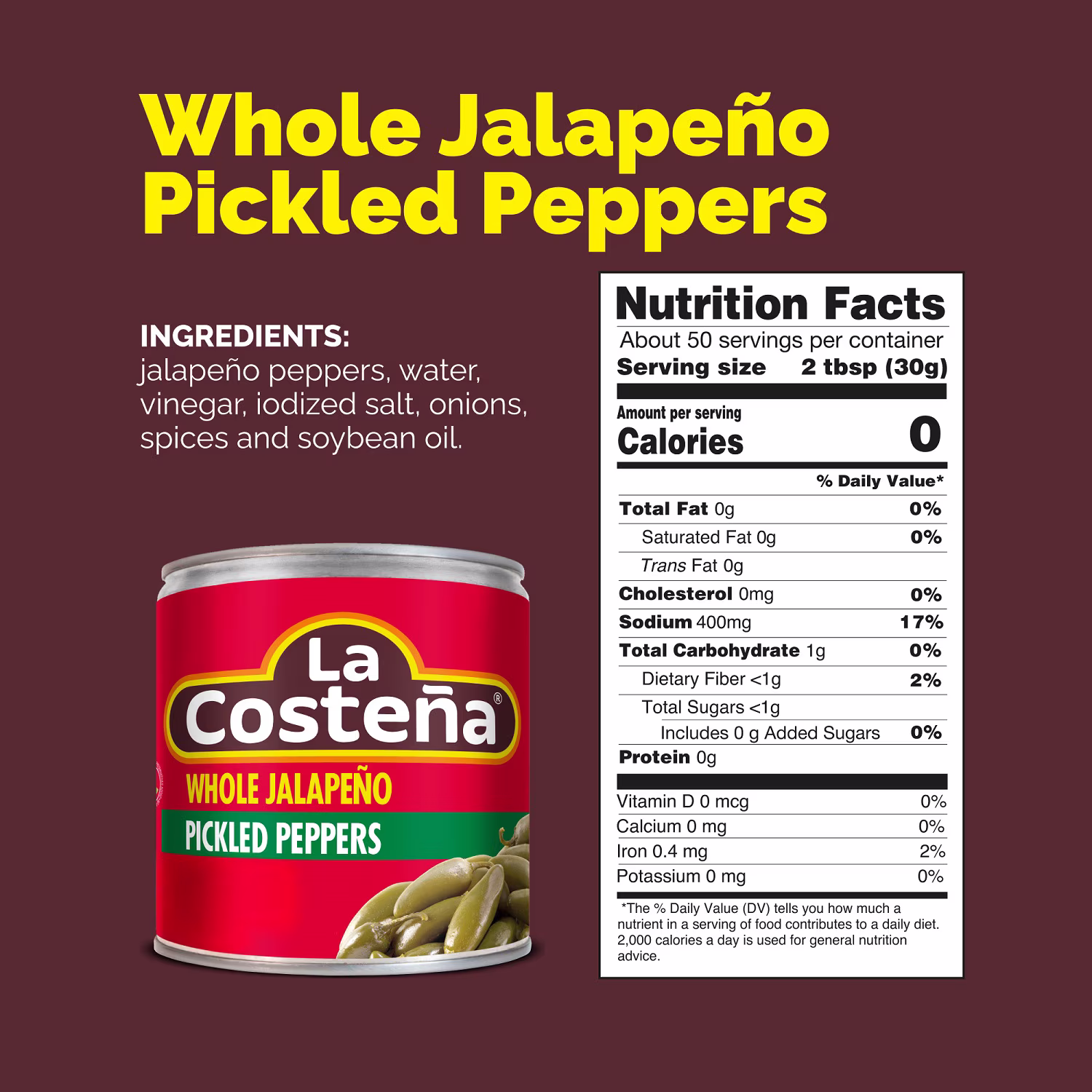 (12 pack) La Costeña Pickled Whole Jalapeno Peppers, 7 oz