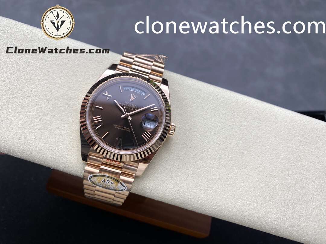Rolex Super Clone Watches 1:1 Day Date Rose Gold Brown Roman Dial 40mm m228235-0002 3255 Movement