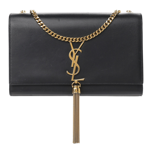SAINT LAURENT Smooth Calfskin Medium Classic Monogram Kate Tassel Satchel Black