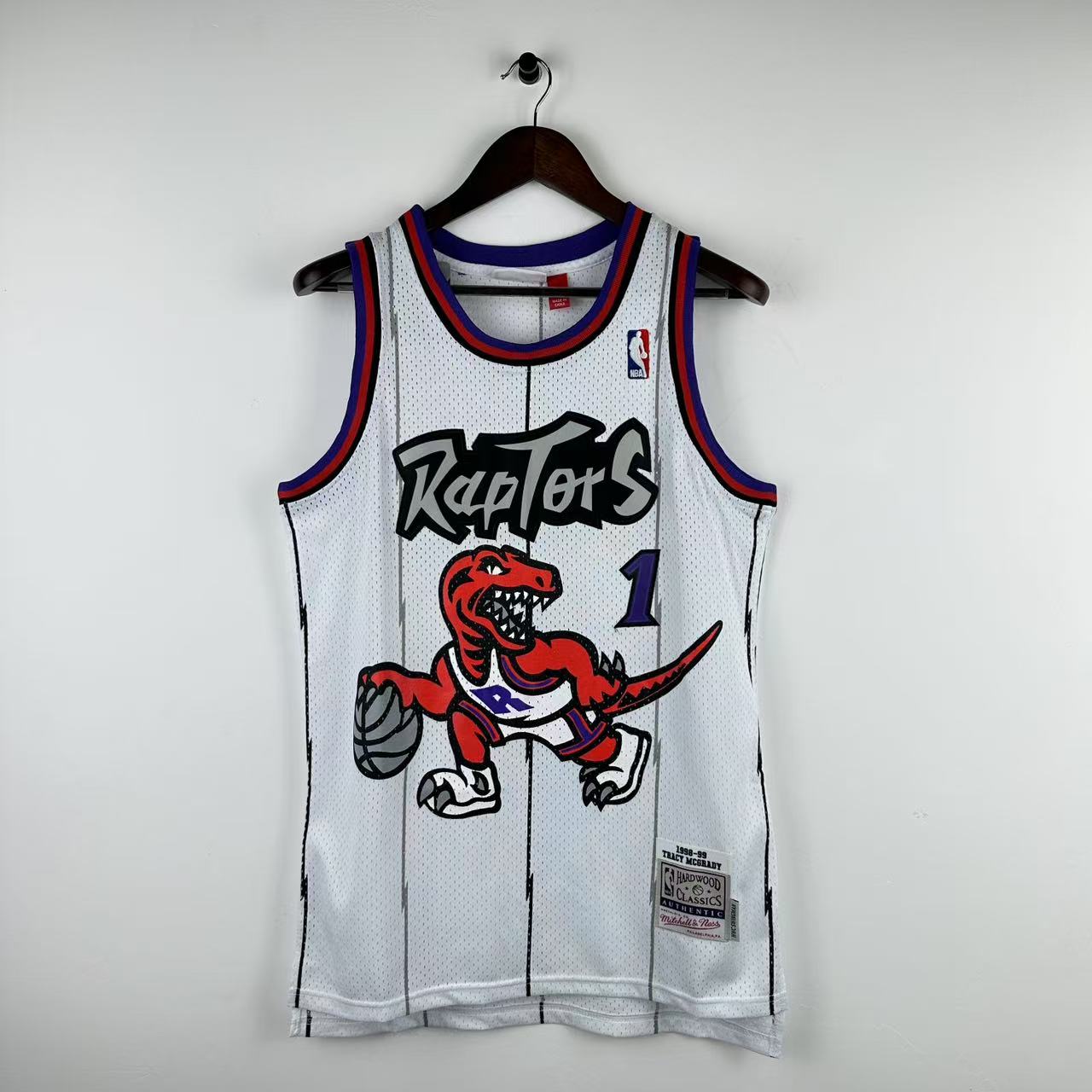 Embroidered MN Retro Jersey Raptors 98/99 Season White No. 1 Tracy McGrady
