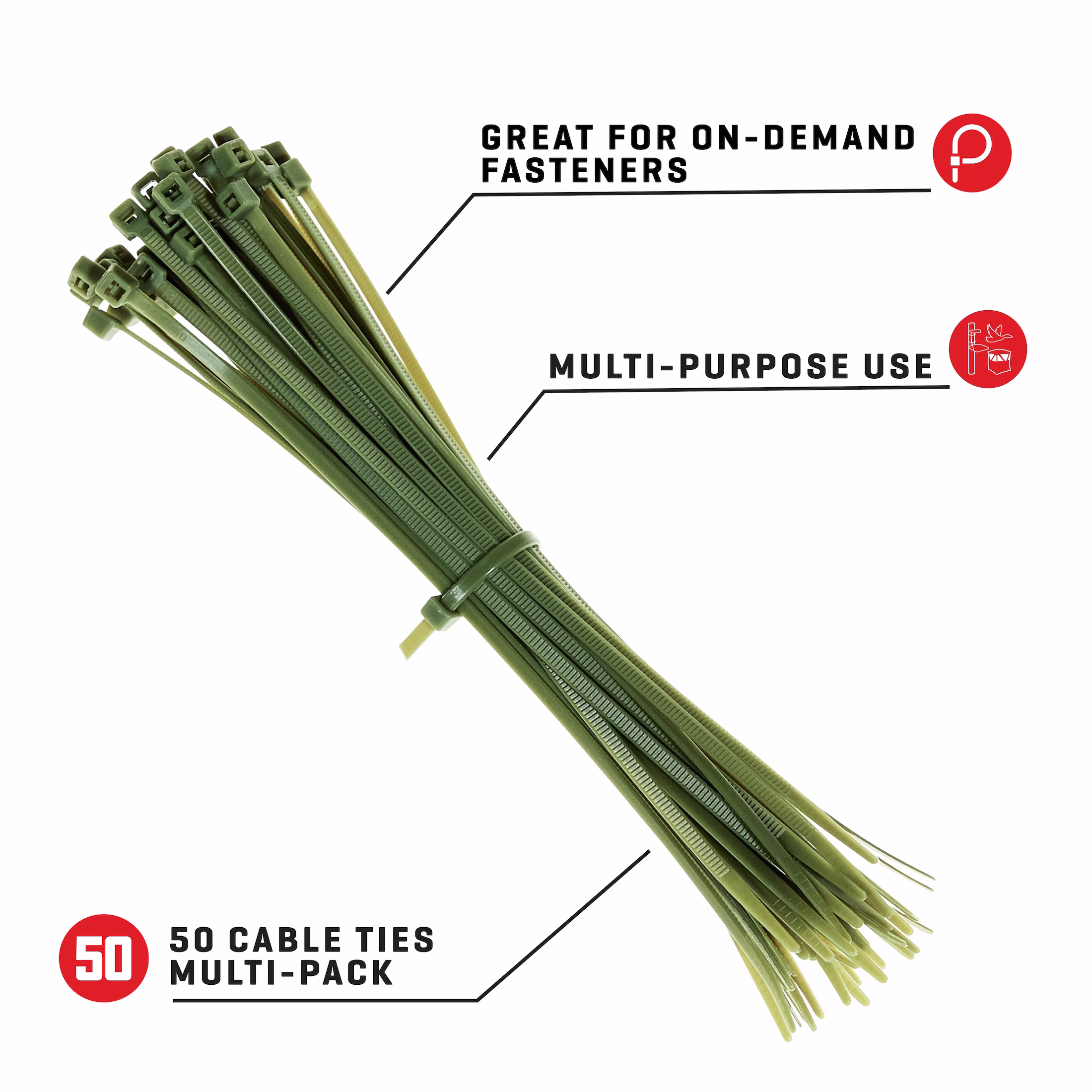 Allen Company 8 Inch Hunting Blind Cable Ties - 50 Pack Self-Locking - Green