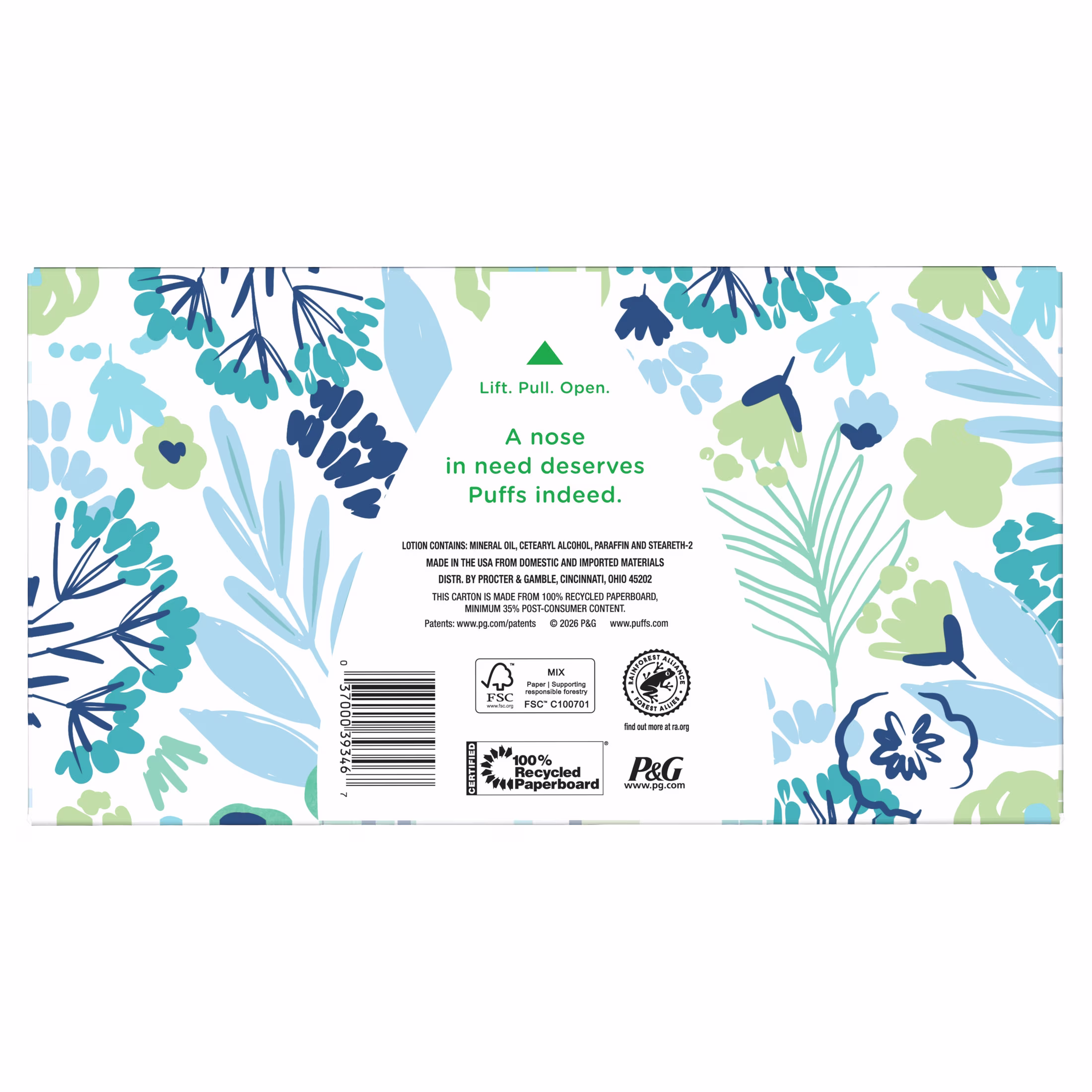 Puffs Facial Tissue Plus Lotion, 1 Rectangle Box, 124 Tissues Per Box