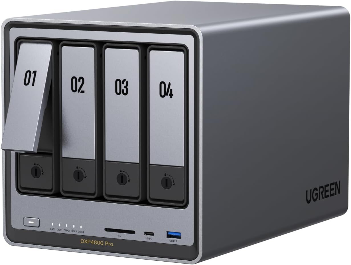 NAS bureau 4 baies DXP4800 Pro Intel i3 1315U 8 Go DDR5 10 GbE 25 GbE M.2 NVMe HDMI 4K SSD 128 Go