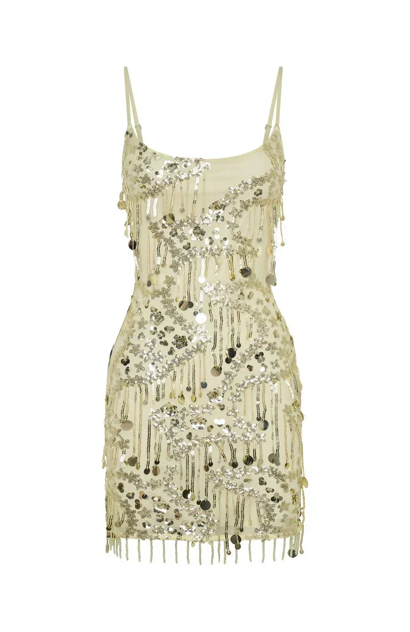 Decadent Daze Beaded Mini Dress Apple