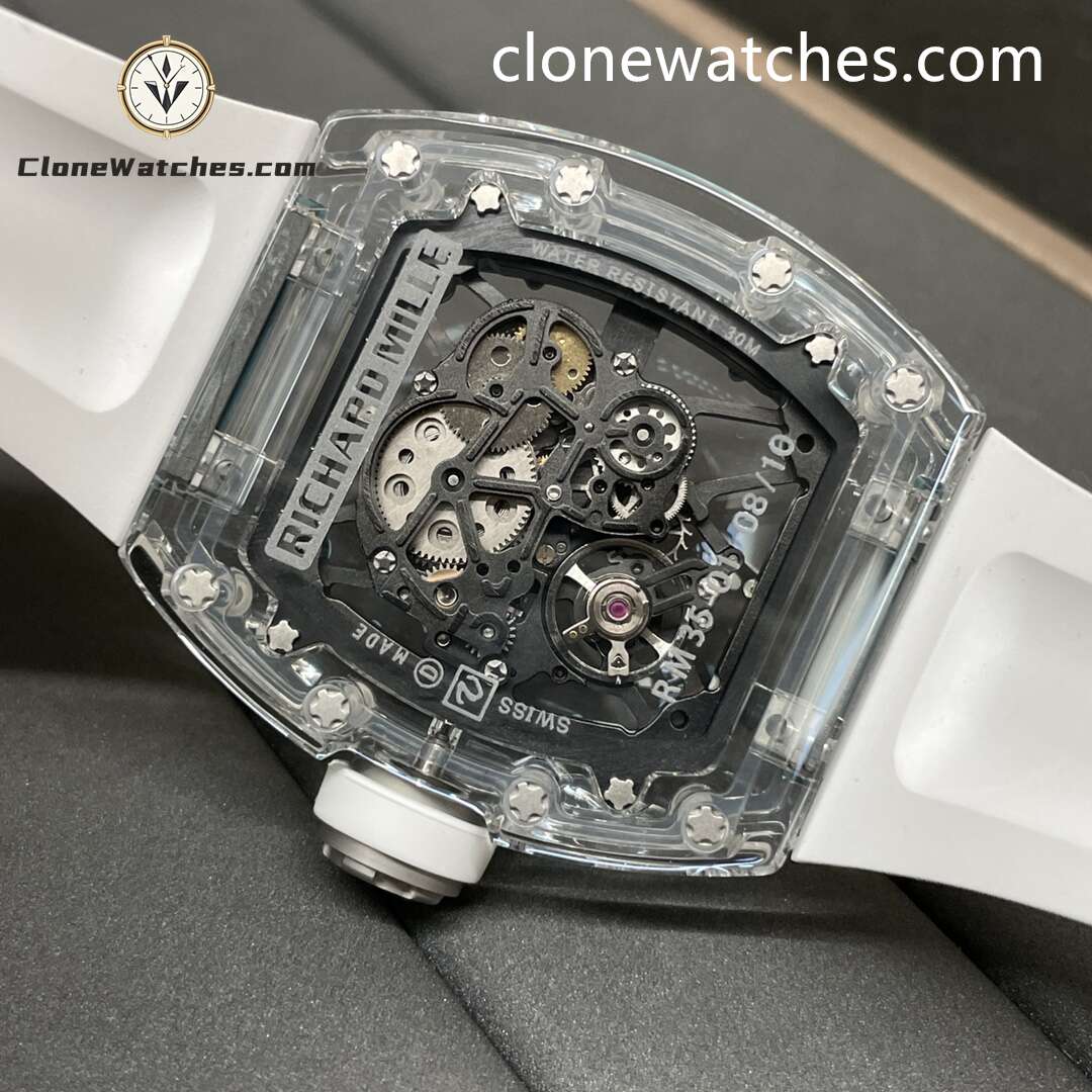 Richard Mille Super Clone Watches 1:1 RM 035 Full Transparent Tourbillon White Strap