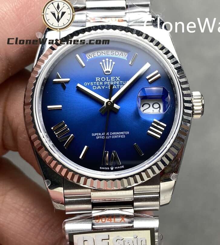 Rolex Super Clone Watches 1:1 Day Date Gradient Blue Dial 36mm m128239-0063 3255 Movement