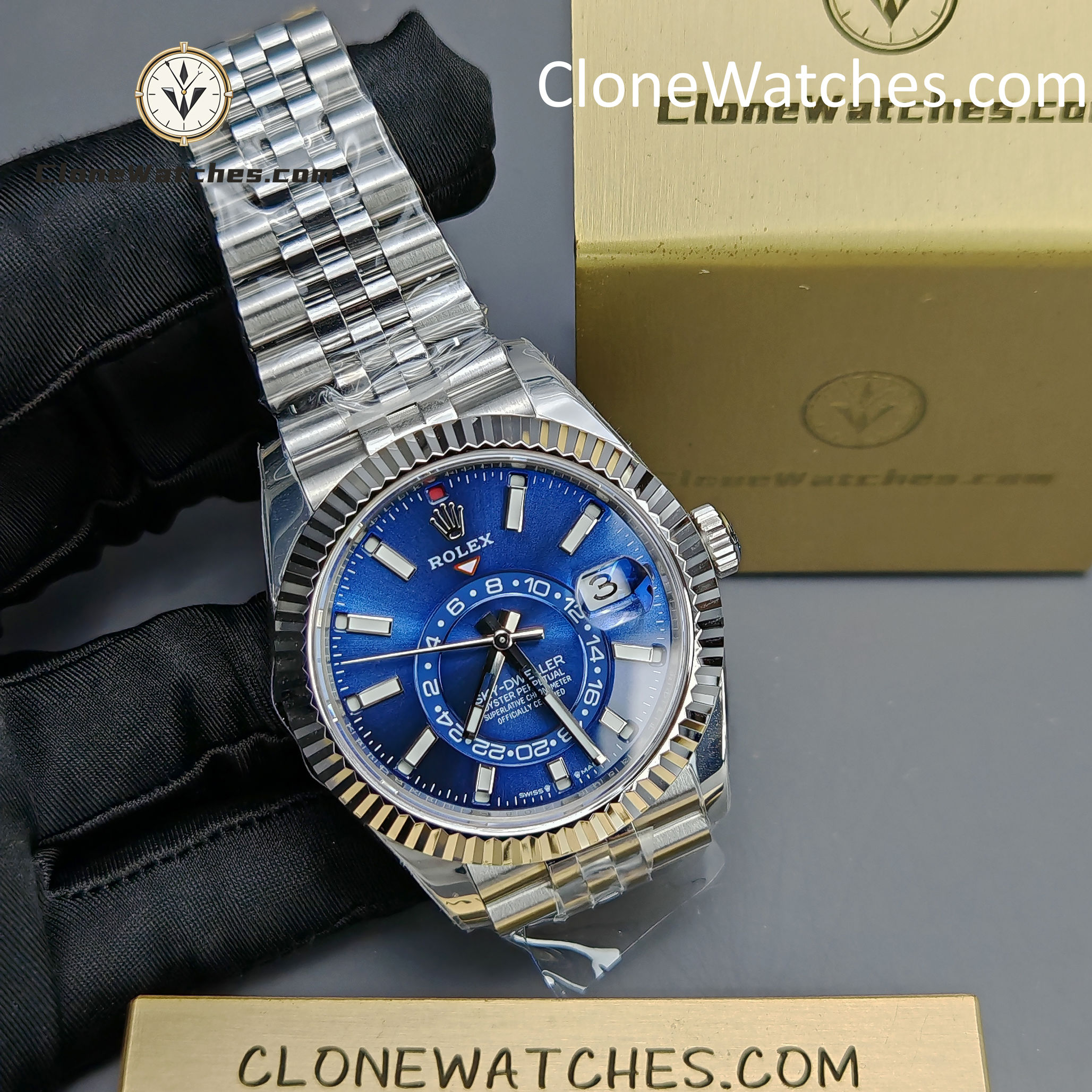 Rolex Super Clone Watches 1:1 Sky Dweller Blue Dial Jubilee M336934 9002 Movement