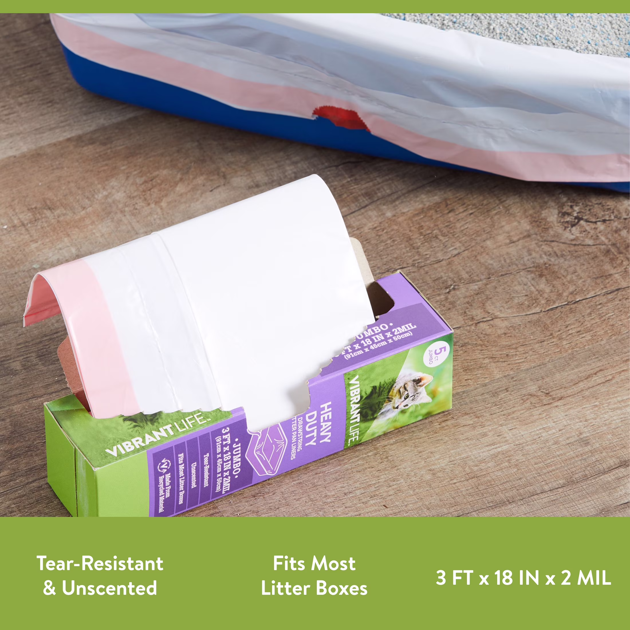(2 pack) Vibrant Life Heavy Duty Jumbo Drawstring Cat Litter Pan Liners, 5 Count