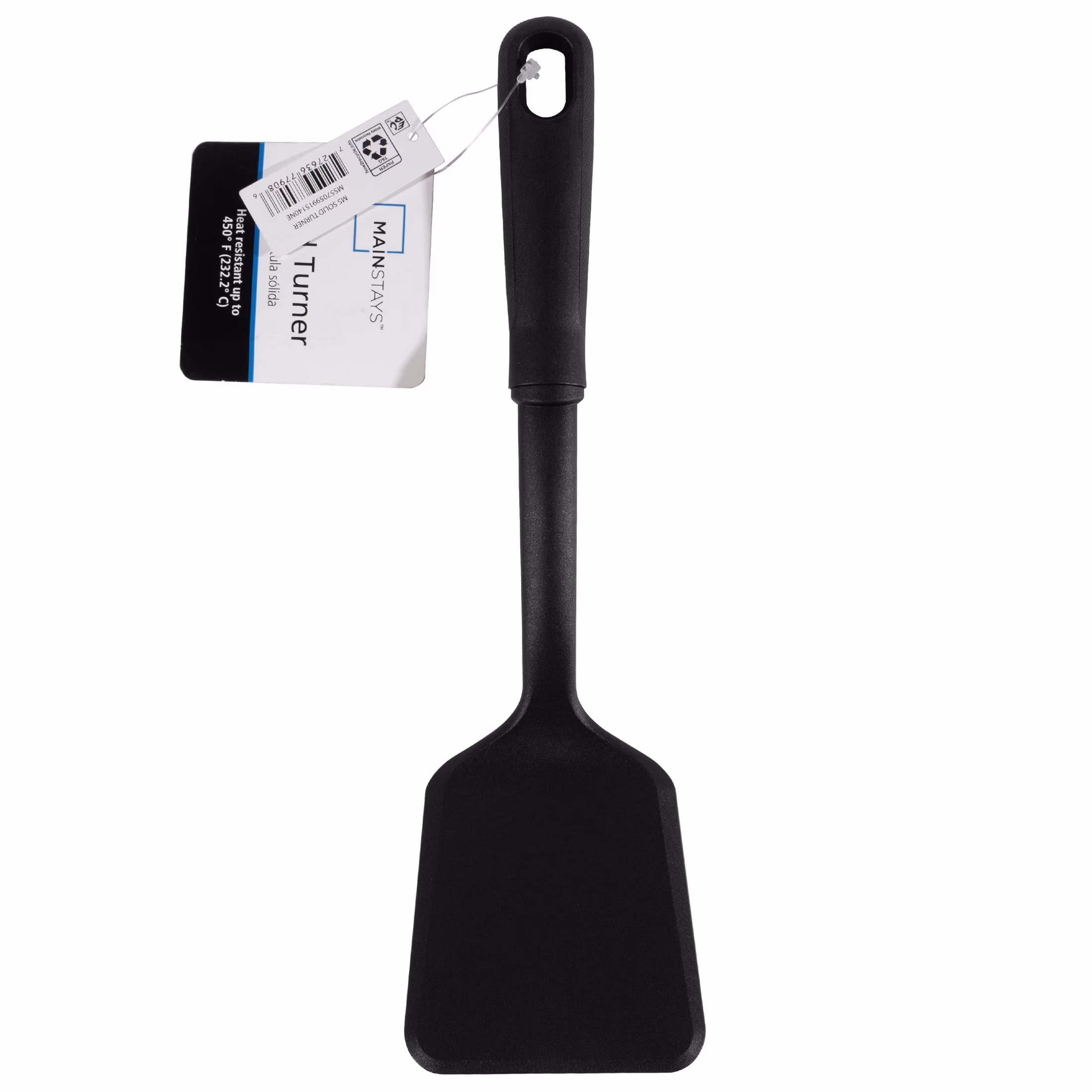 Mainstays Nylon Solid Turner Kitchen Spatula, Comfort Grip Handle, 12.4 in, Black