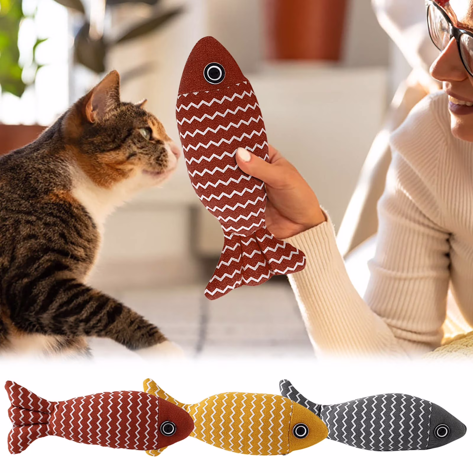 BingTong Soft Catnip Toys Fish, 1 Pack Colorful Cat Toys, Interesting Indoor Cat Kicker Toys, Durable and Highly Interactive Catnip Toys (Striped Fish) A