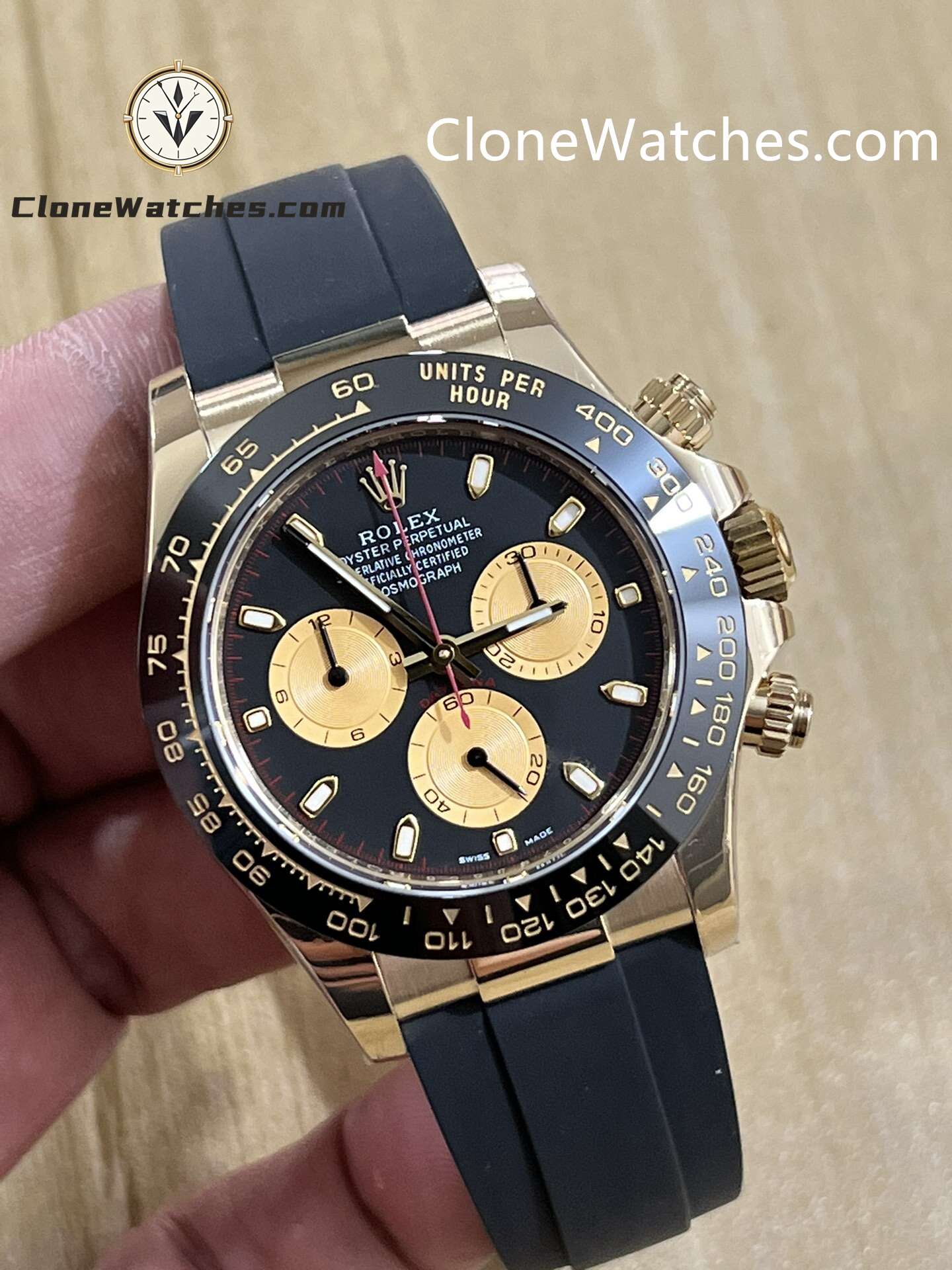 Rolex Super Clone Watches 1:1 Daytona Black Dial Rubber Strap m116518ln-0047 4130 Movement