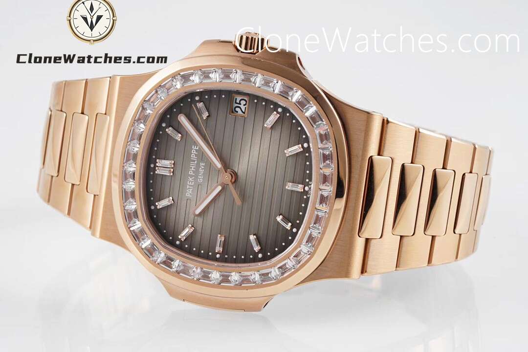 Patek Philippe Super Clone Watches 1:1 Nautilus 5711 Roles Gold Brown Dial Diamond Ladies Watch