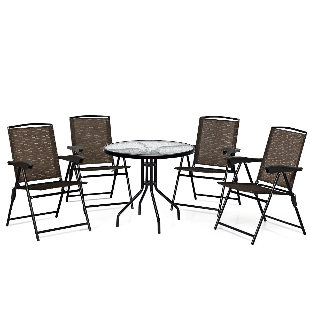 Topbuy Set of 4 Folding Sling Chairs Steel Armrest Patio Garden Pool Adjustable Back