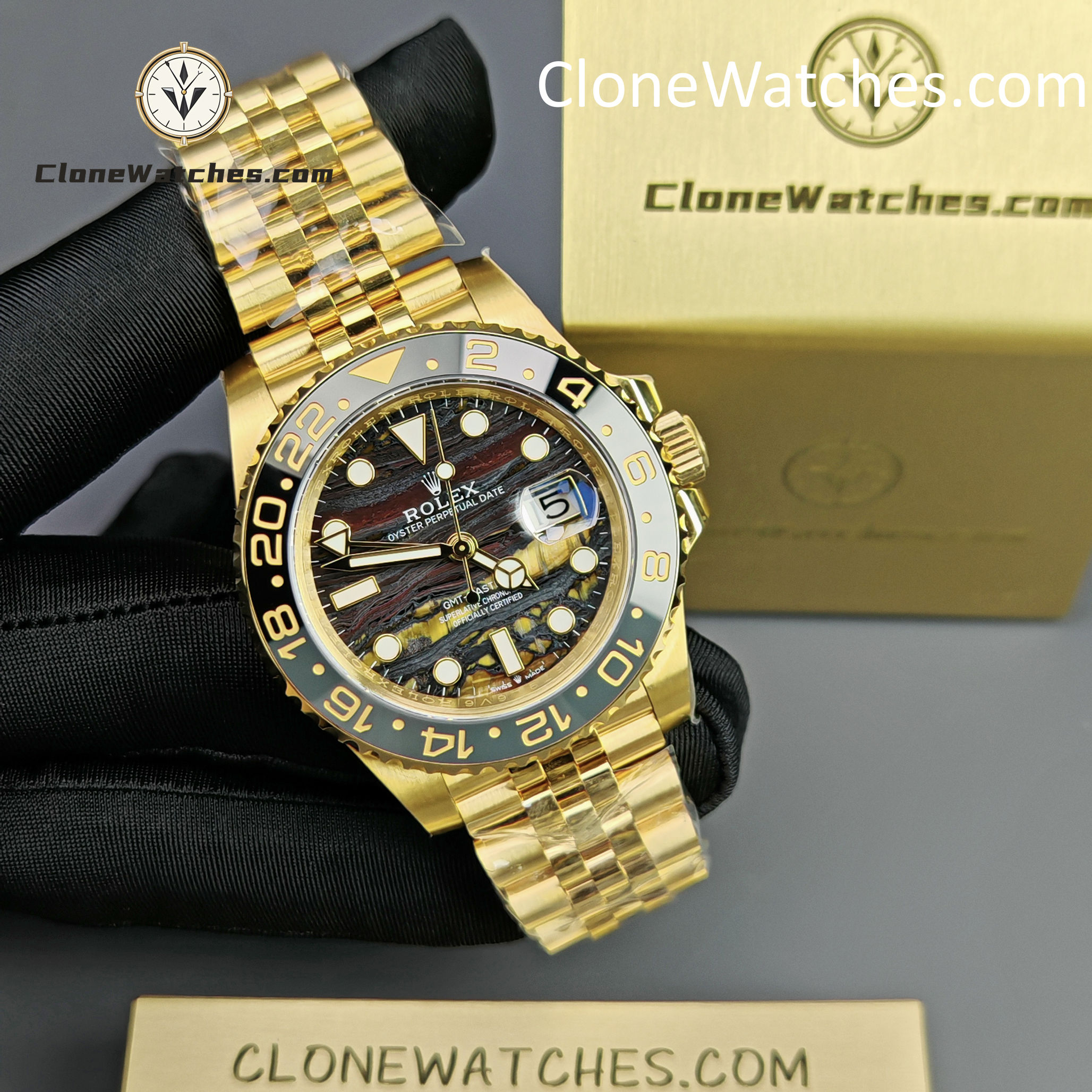Rolex Super Clone Watches 1:1 GMT Master II 18k Gold 126718GRNR-0002 Jubilee 3285 Movement