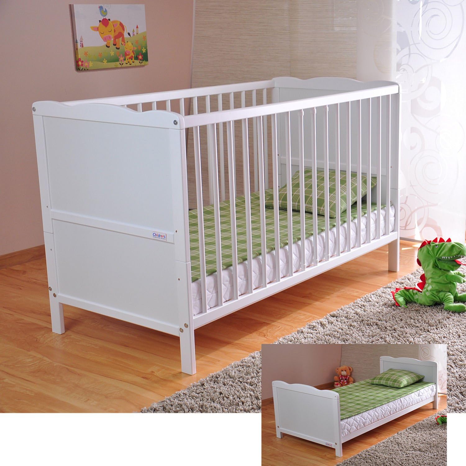 Lit bébé avec matelas mousse aloe vera barrière réglable transformable enfant