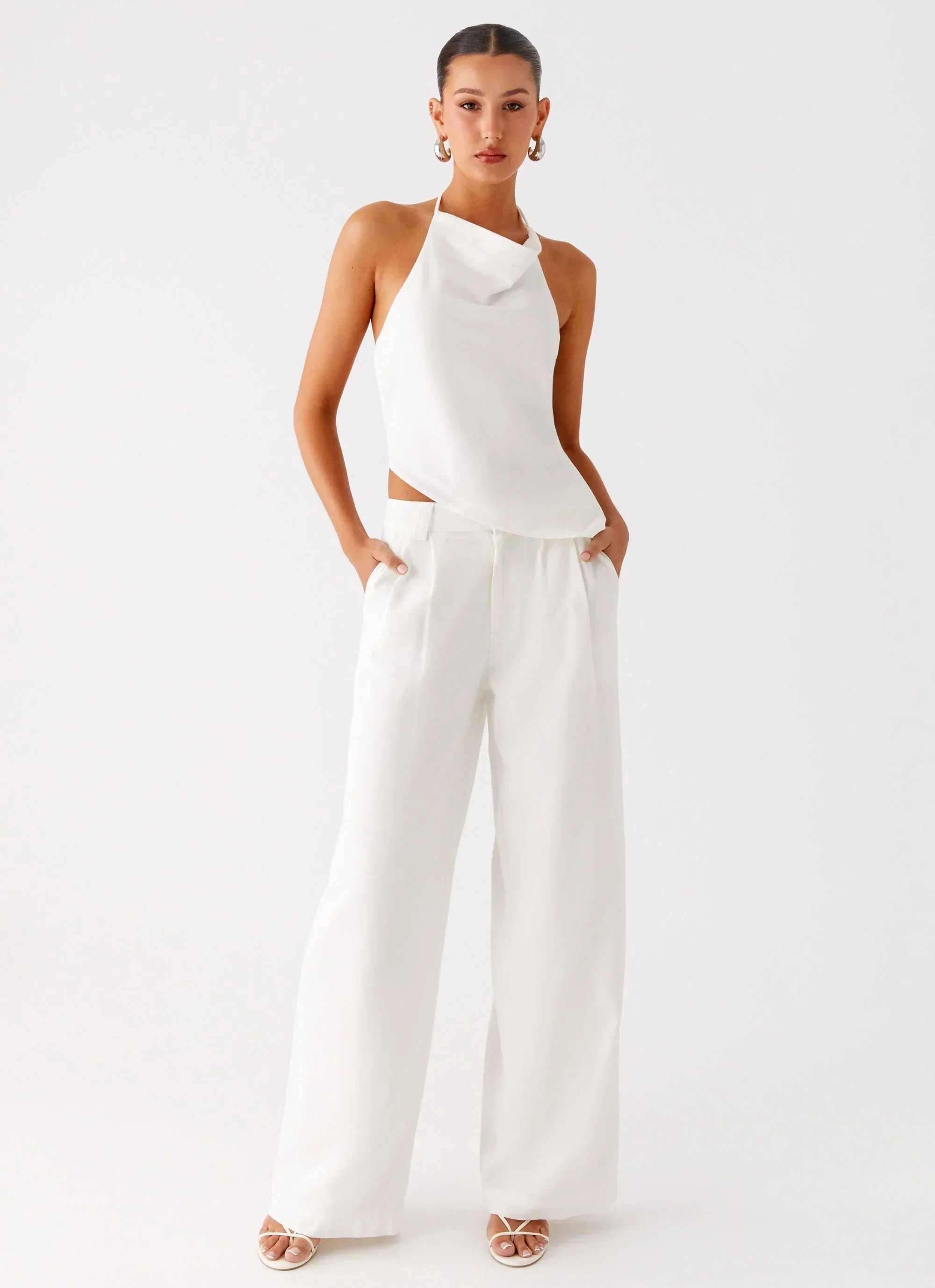 Delong Low Rise Linen Pants - White