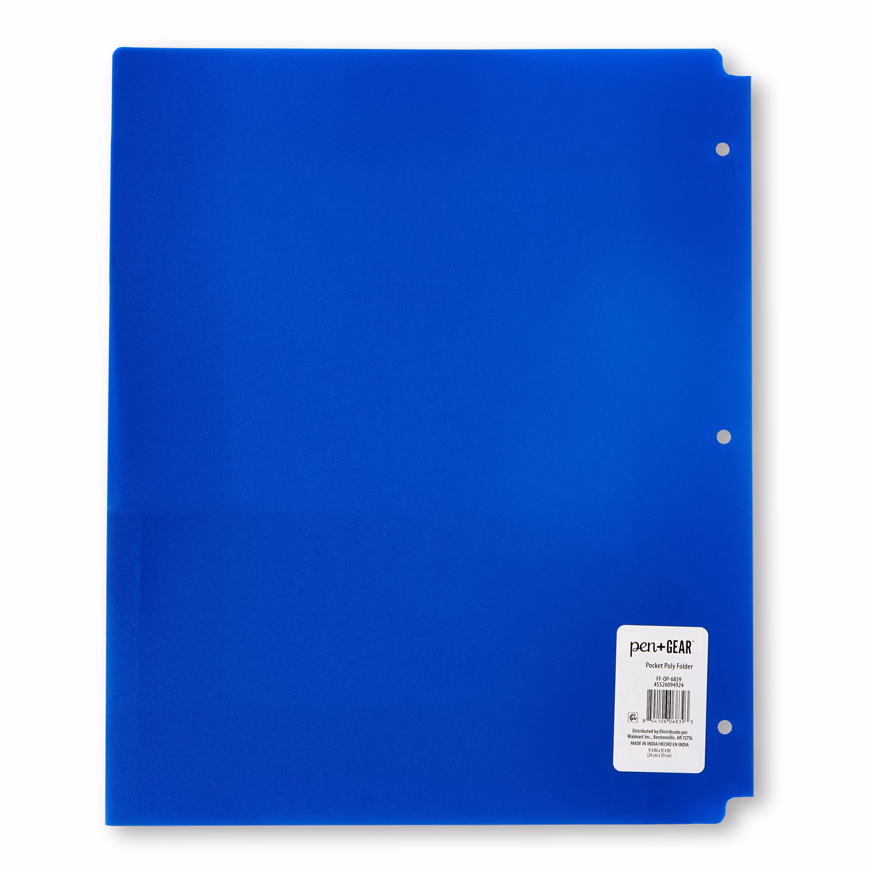 Pen+Gear 2-Pocket Poly Folder, 9.4 in x 11.4 in, Blue