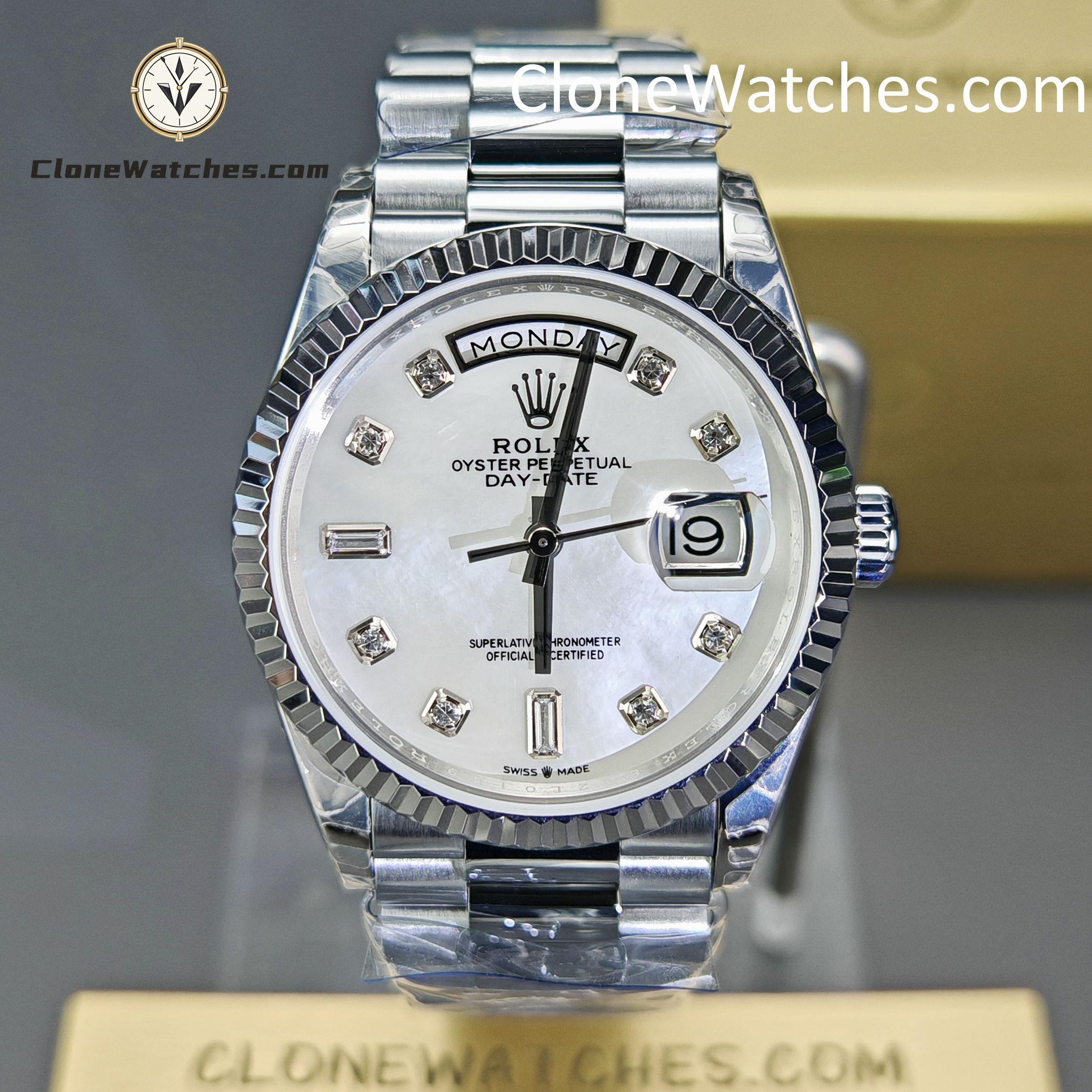 Rolex Super Clone Watches 1:1 Day Date Mother of Pearl Diamond Dial 36 mm m128239 – 0007 3255 Movement