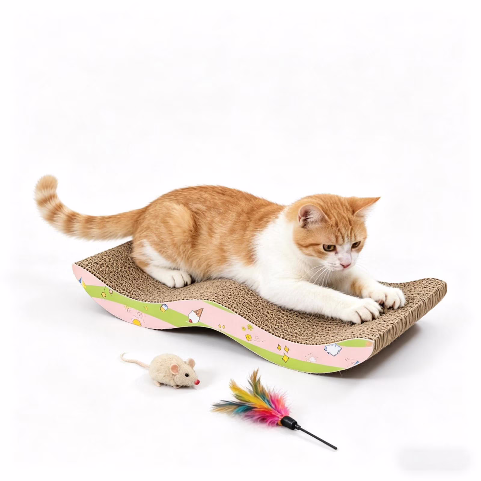 Curved Corrugated Cardboard Cat Scratcher Pad, Durable Wear-Resistant Scratching Board for Indoor Cats, Furniture Protection & Rest