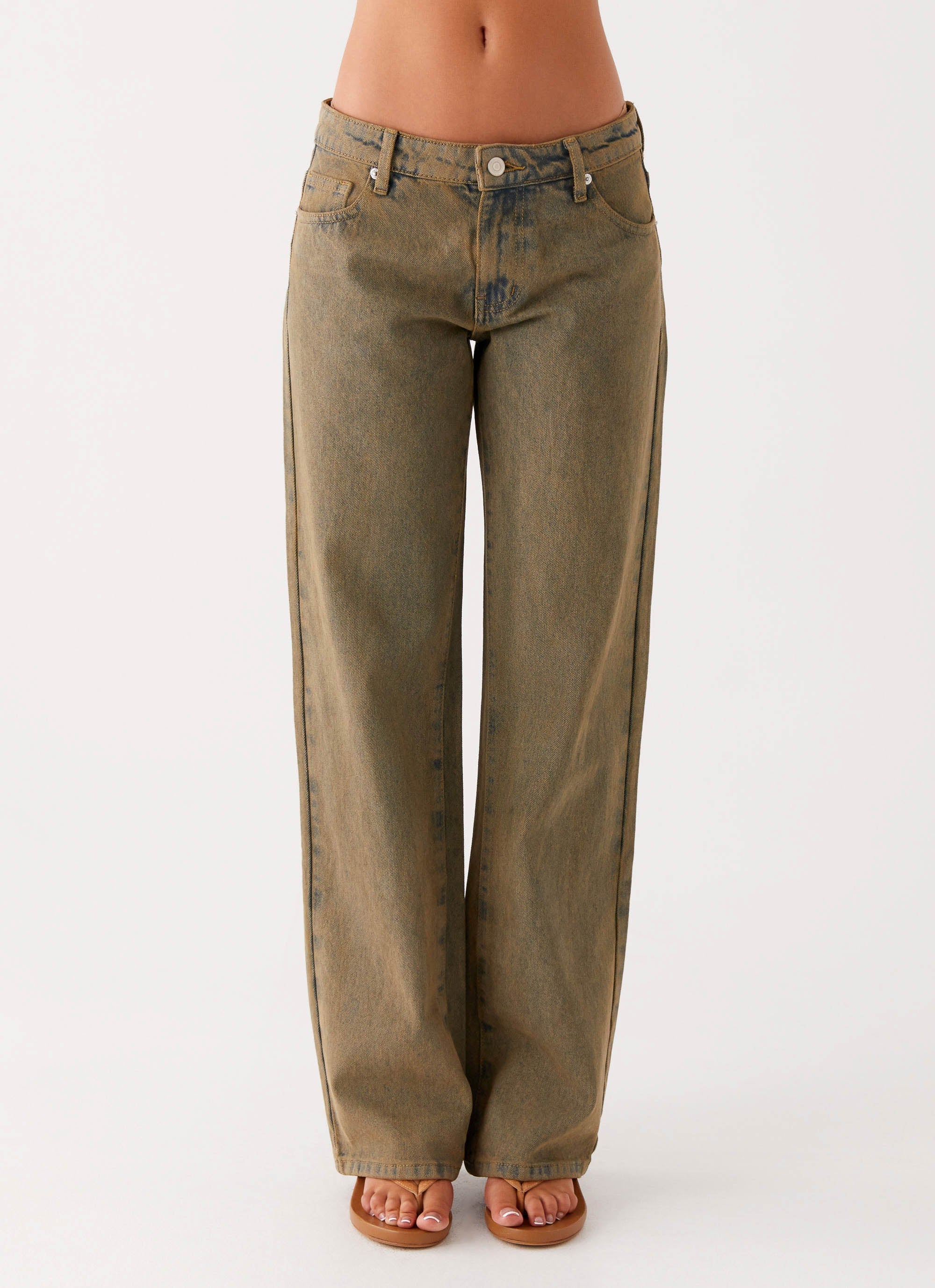 Jaiden Low Rise Denim Jeans - Brown Sand Wash