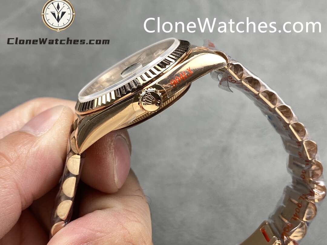 Rolex Super Clone Watches 1:1 Day Date Rose Gold Silver Dial 36mm m128235-0087 3255 Movement