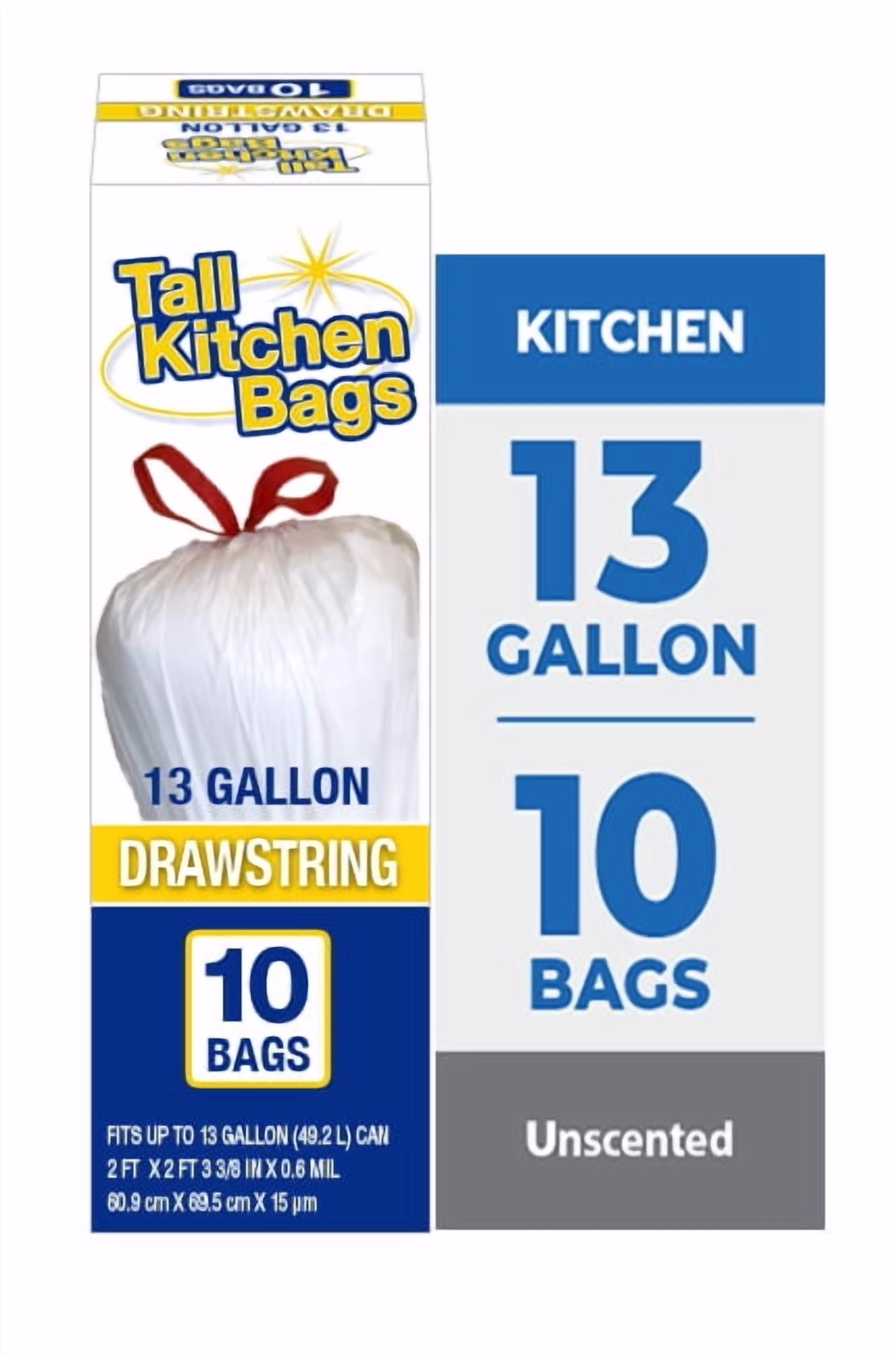 Basic Kitchen Trash Bags, 13 Gallon, 10 Bags (Drawstring)
